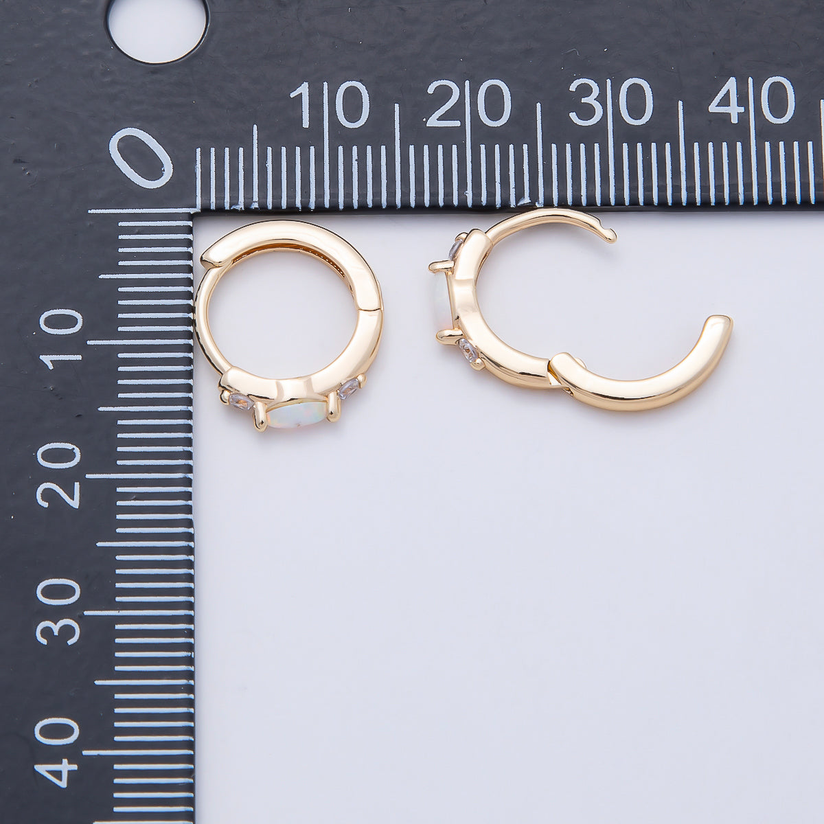 14K Gold Filled 13mm Clear CZ White Opal Cartilage Huggie | Earrings-00457
