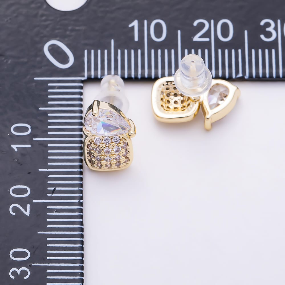16K Gold Filled 14mm Clear CZ Teardrop Micro Paved Toi et Moi Stud Earrings in Gold & Silver | Earrings-01015 Earrings-01016