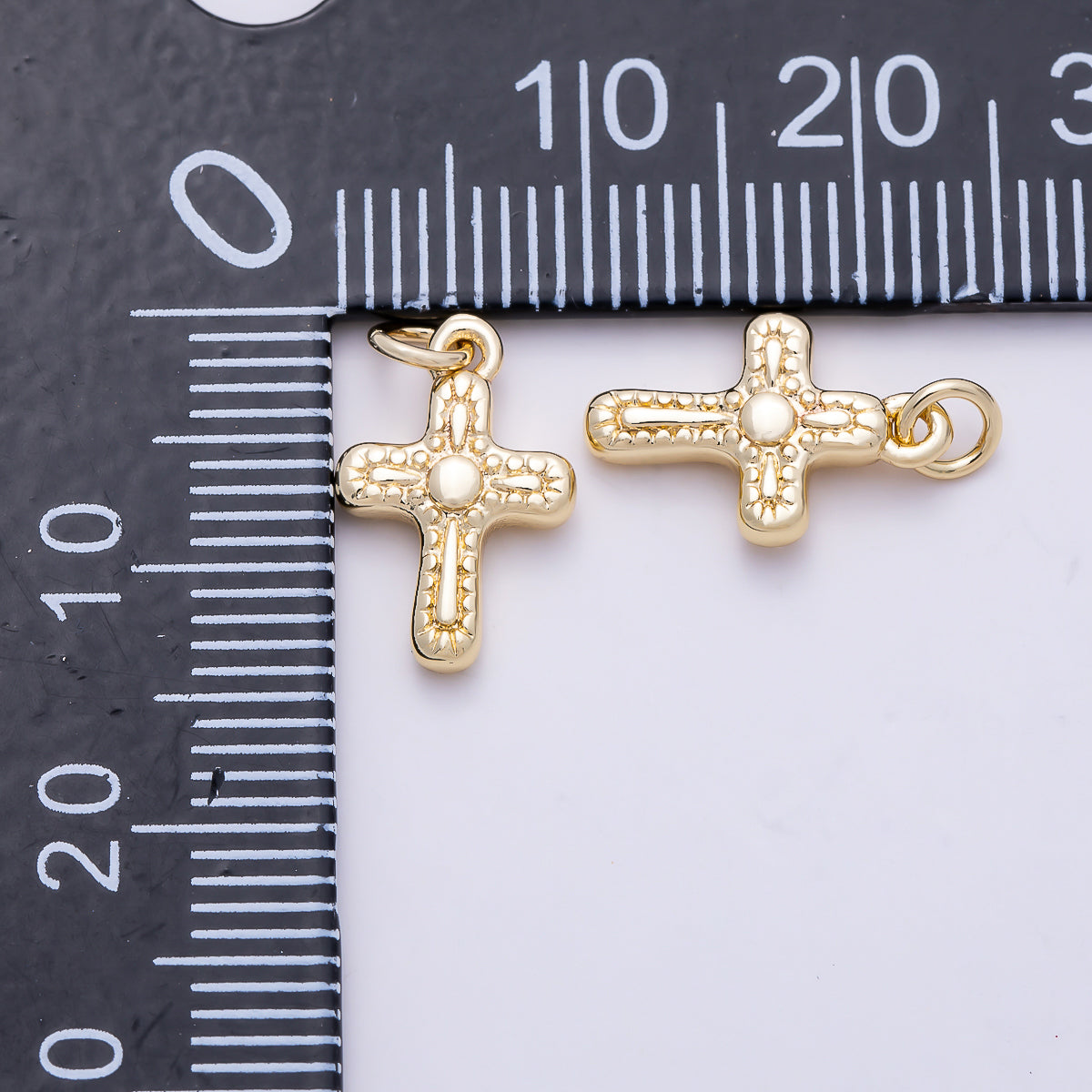 16K Gold Filled 13mm Line-Textured Cross Religious Charm | Charms-01483