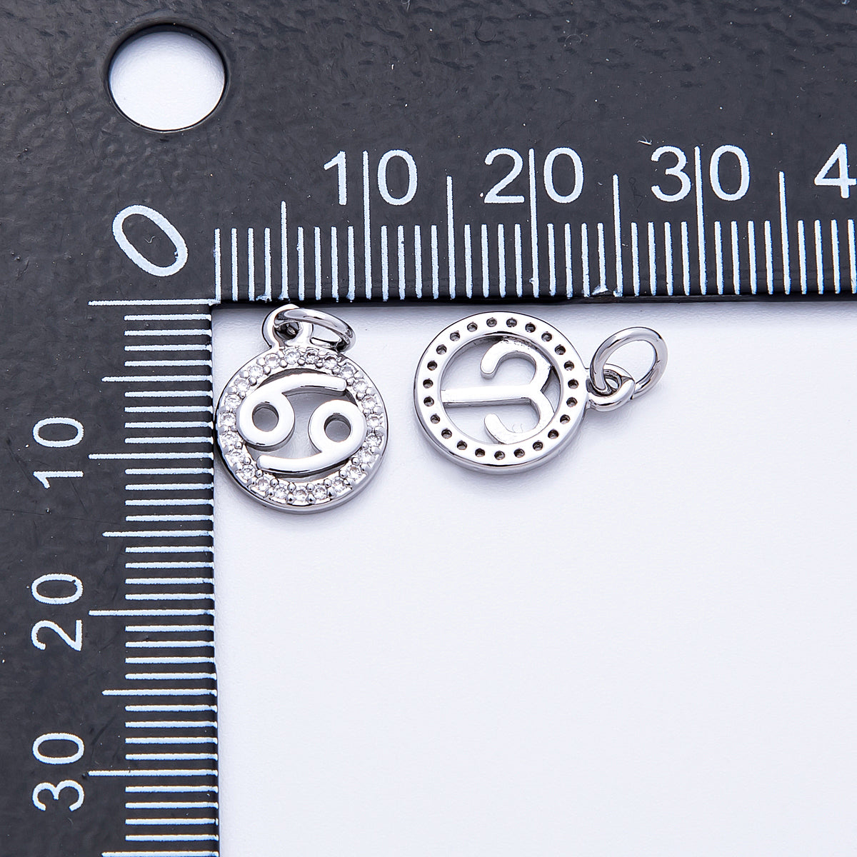 Silver 13.5mm Micro Paved CZ Personalized Zodiac Sign Charm | Charms-00235 ~ Charms-00246