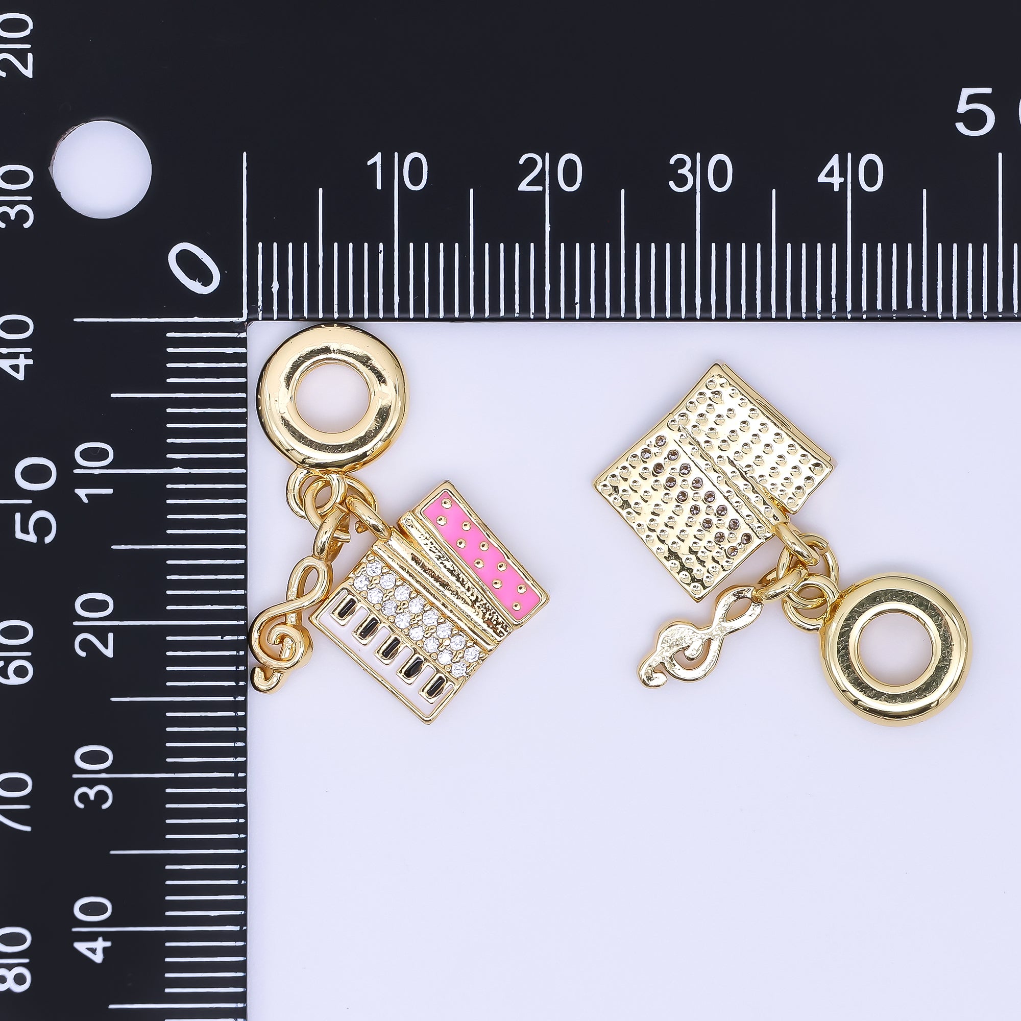 24K Gold Filled Accordion Music Instrument Micro Paved CZ Enamel Drop Charm | AC1642