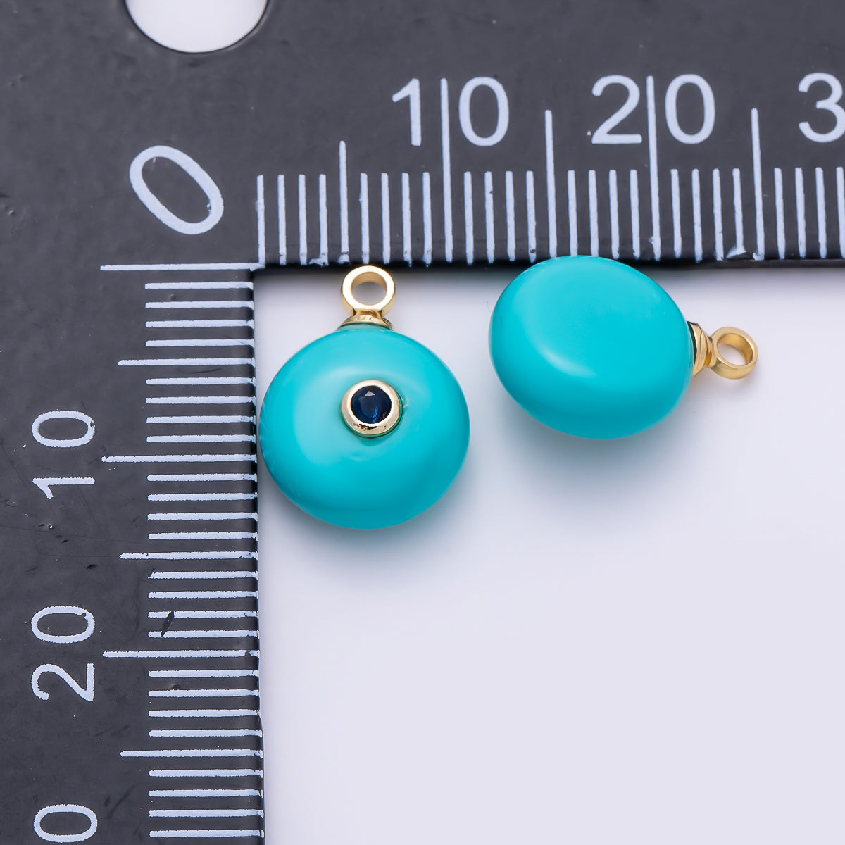 16K Gold Filled 13.5mm CZ Embedded Blue Apatite Gemstone Round Charm | Charms-01456