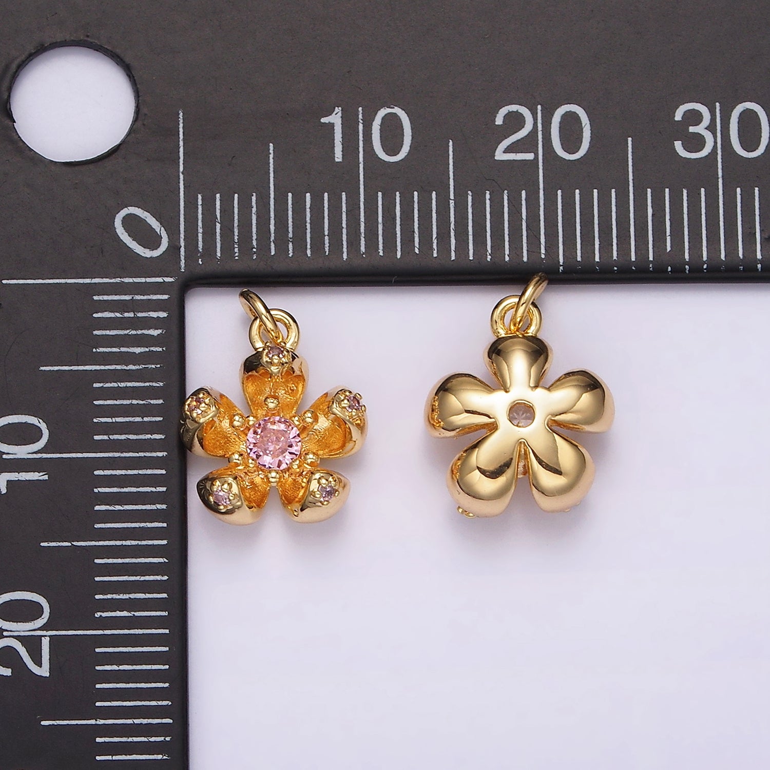 24K Gold Filled Clear, Pink CZ Flower Charm | AG547 AG548 - DLUXCA