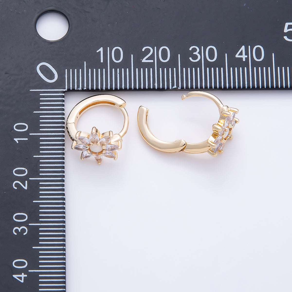 16K Gold Filled 13.5mm White Opal Marquise CZ Flower Cartilage Huggie | Earrings-00672