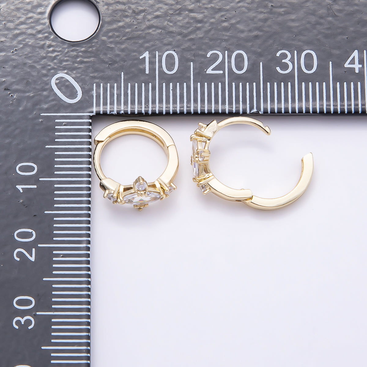 16K Gold Filled 13mm Clear Marquise CZ Celestial Star Huggie Earrings | Earrings-00453
