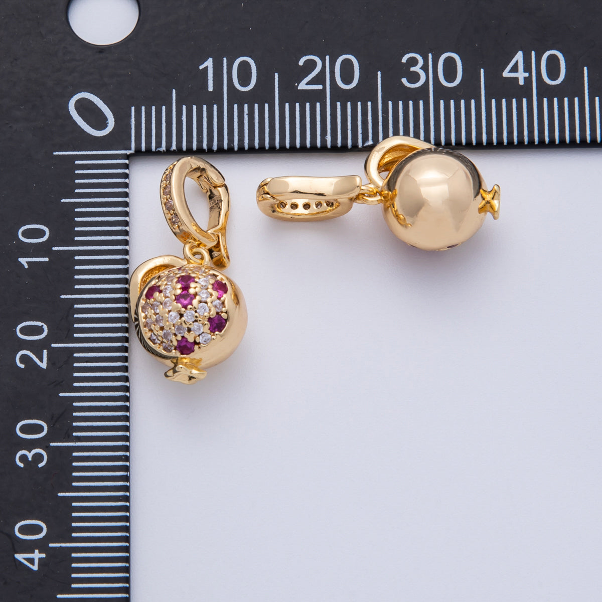 18K Gold Filled 13mm Micro Paved CZ Crimson Pomegranate Fruit Charm | Charms-00153