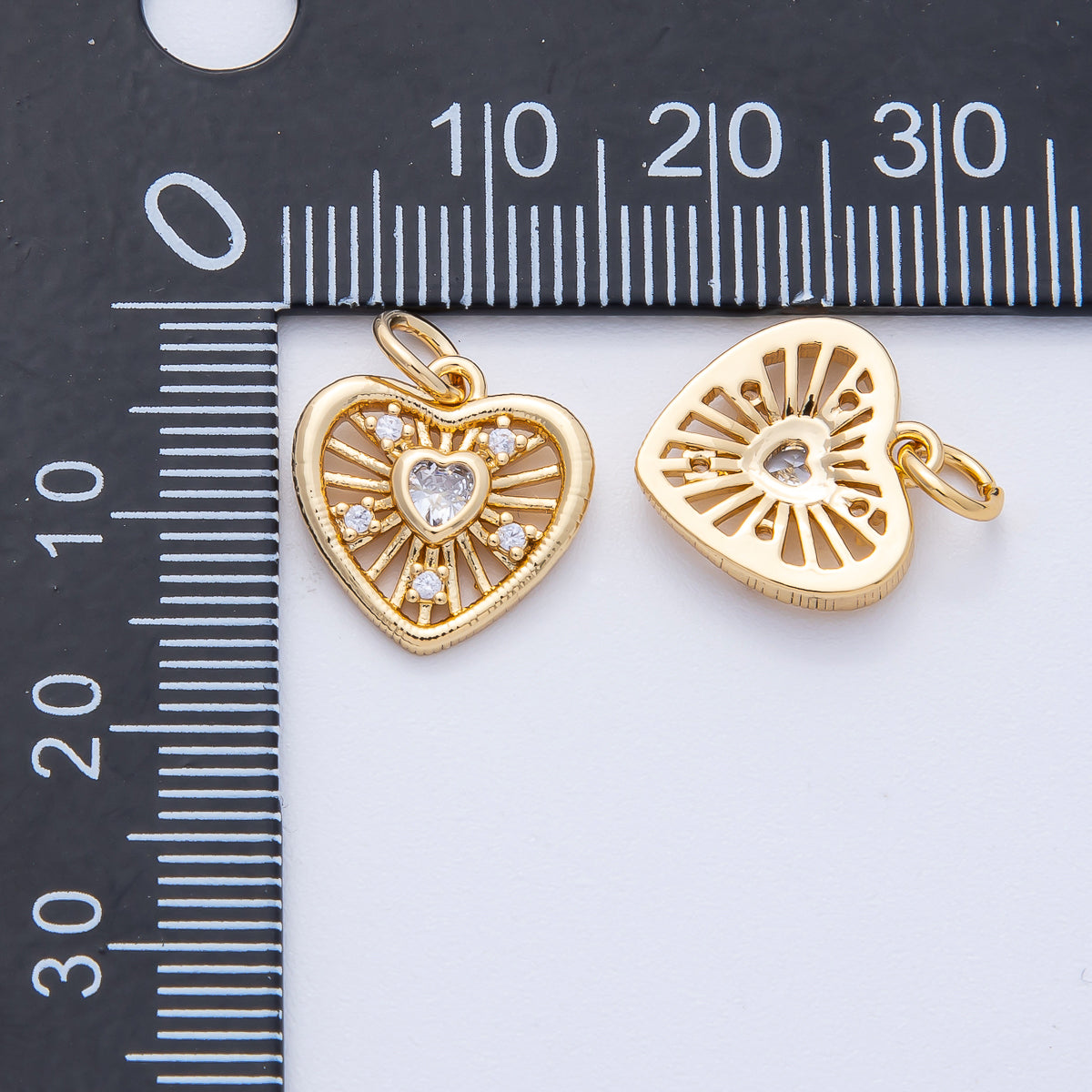 18K Gold Filled 13.5mm Clear CZ Sunburst Heart Mini Charm | AK180