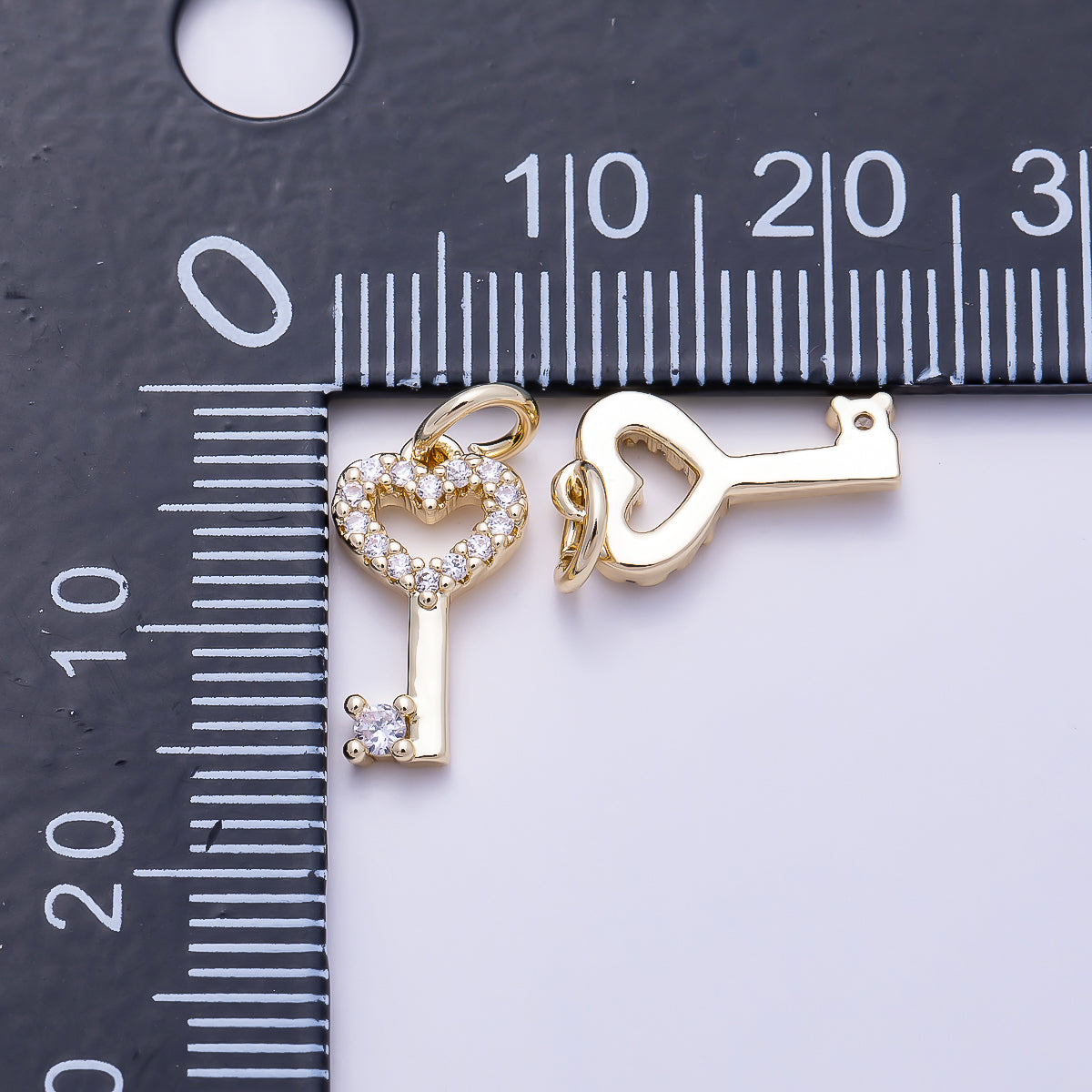 16K Gold Filled 13mm Micro Paved CZ Heart Bow Key Charm | Charms-01639