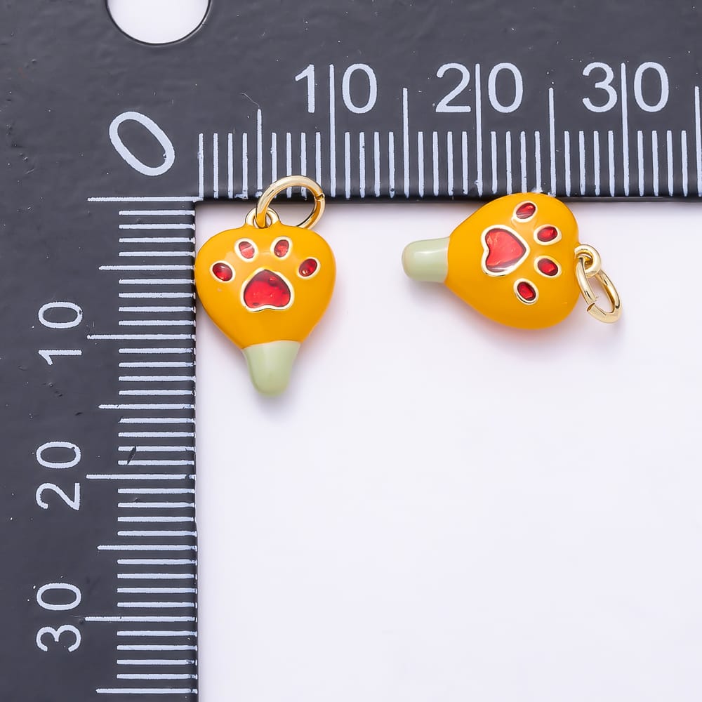 16K Gold Filled 13mm Pink, White, Orange, Blue Enamel Heart Paw Print Charm | Charms-02296 ~ Charms-02299