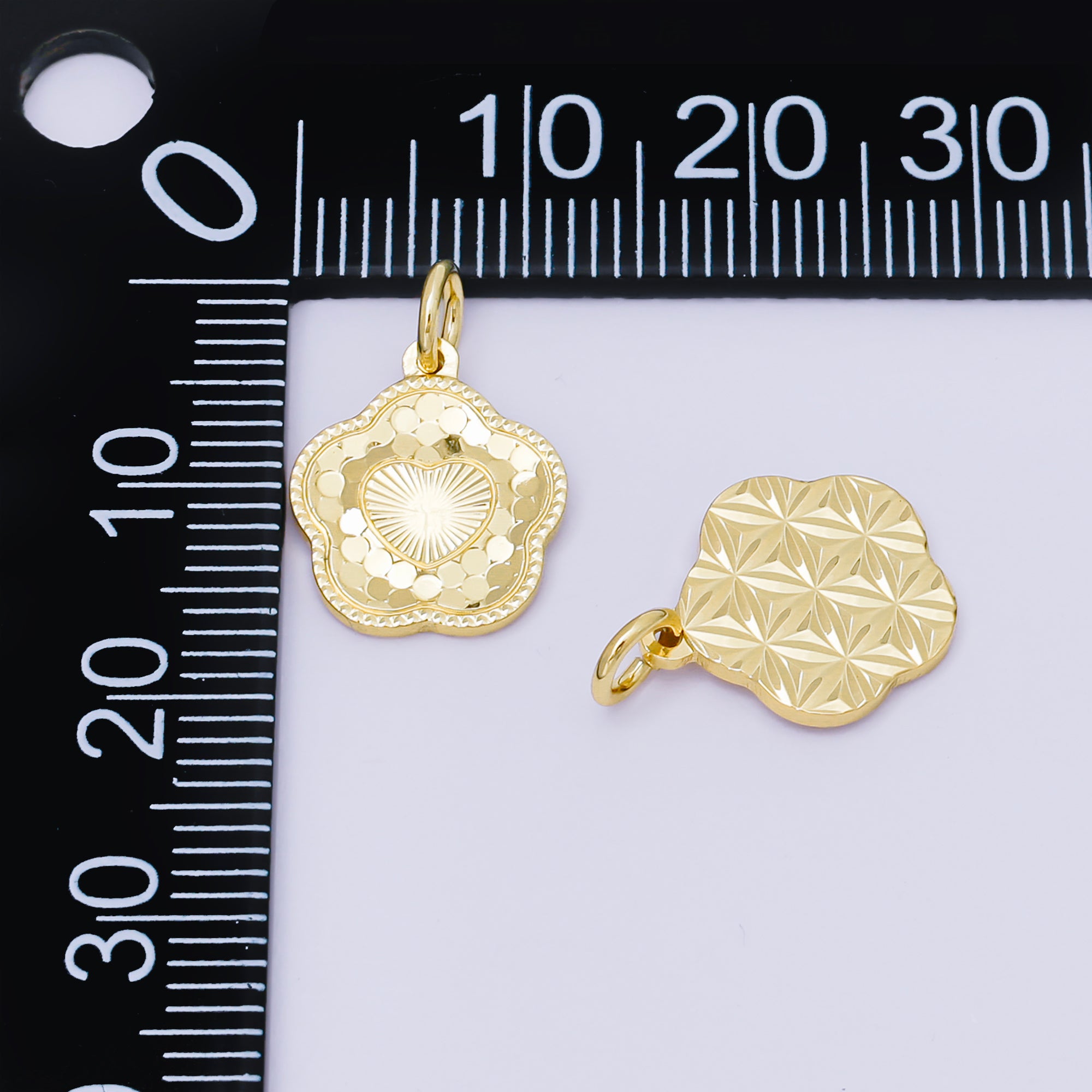 24K Gold Filled 14mm 5-Petals Flower Sunburst Heart Charm | AF1247