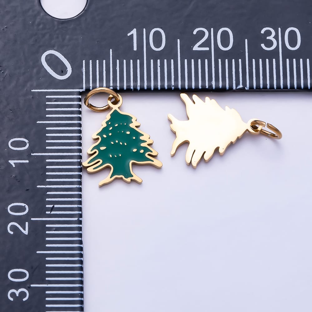CHRISTMAS HOLIDAYS 16K Gold Filled 14mm Green Enamel Christmas Tree Charm | Charms-02236