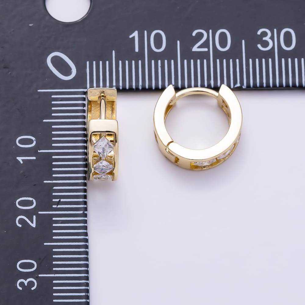 16K Gold Filled 14mm Clear Rhombus CZ Open Band Cartilage Huggie Earrings | Earrings-00907