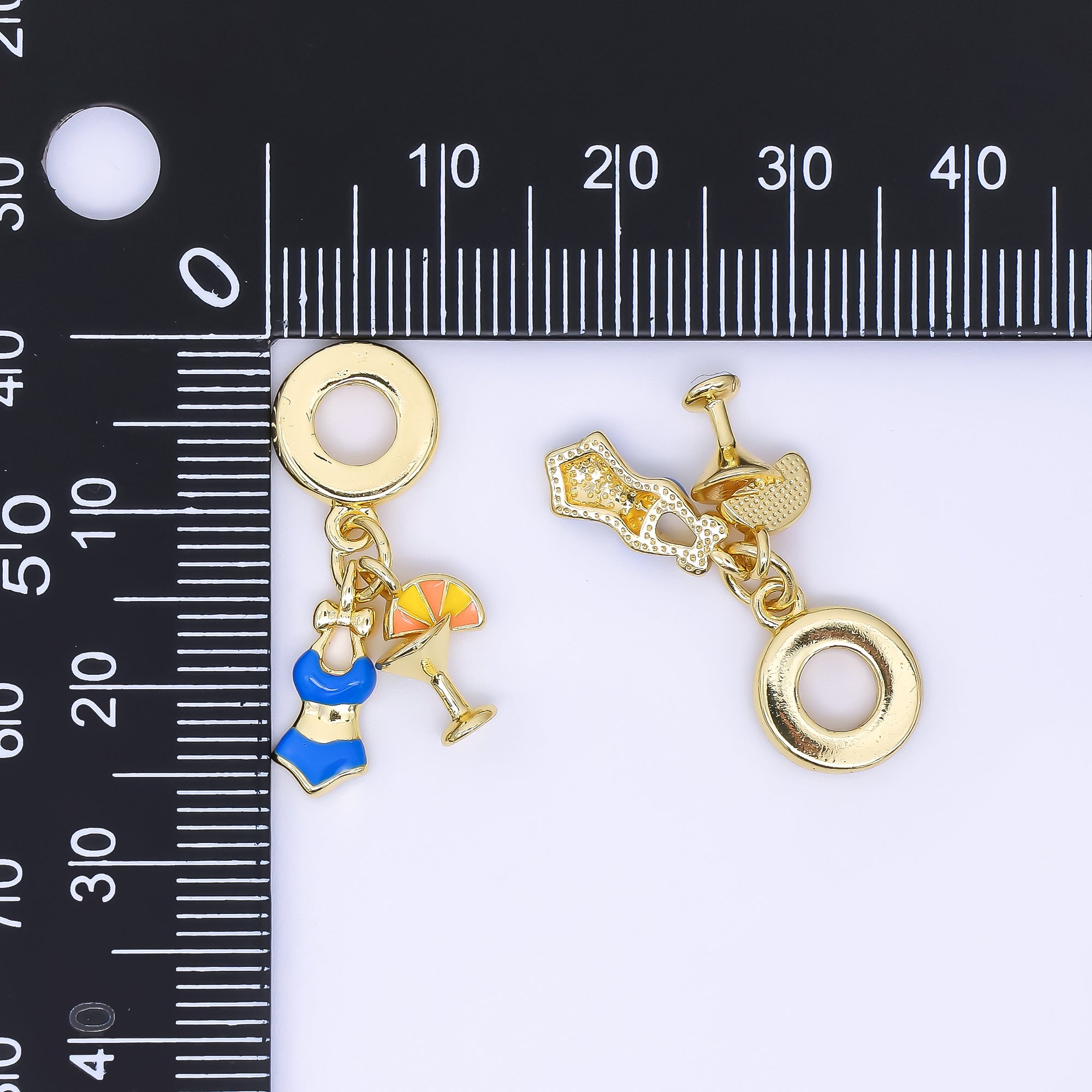 24K Gold Filled Summer Bikini Piña Colada Enamel Drop Rondelle Charm | AC1649