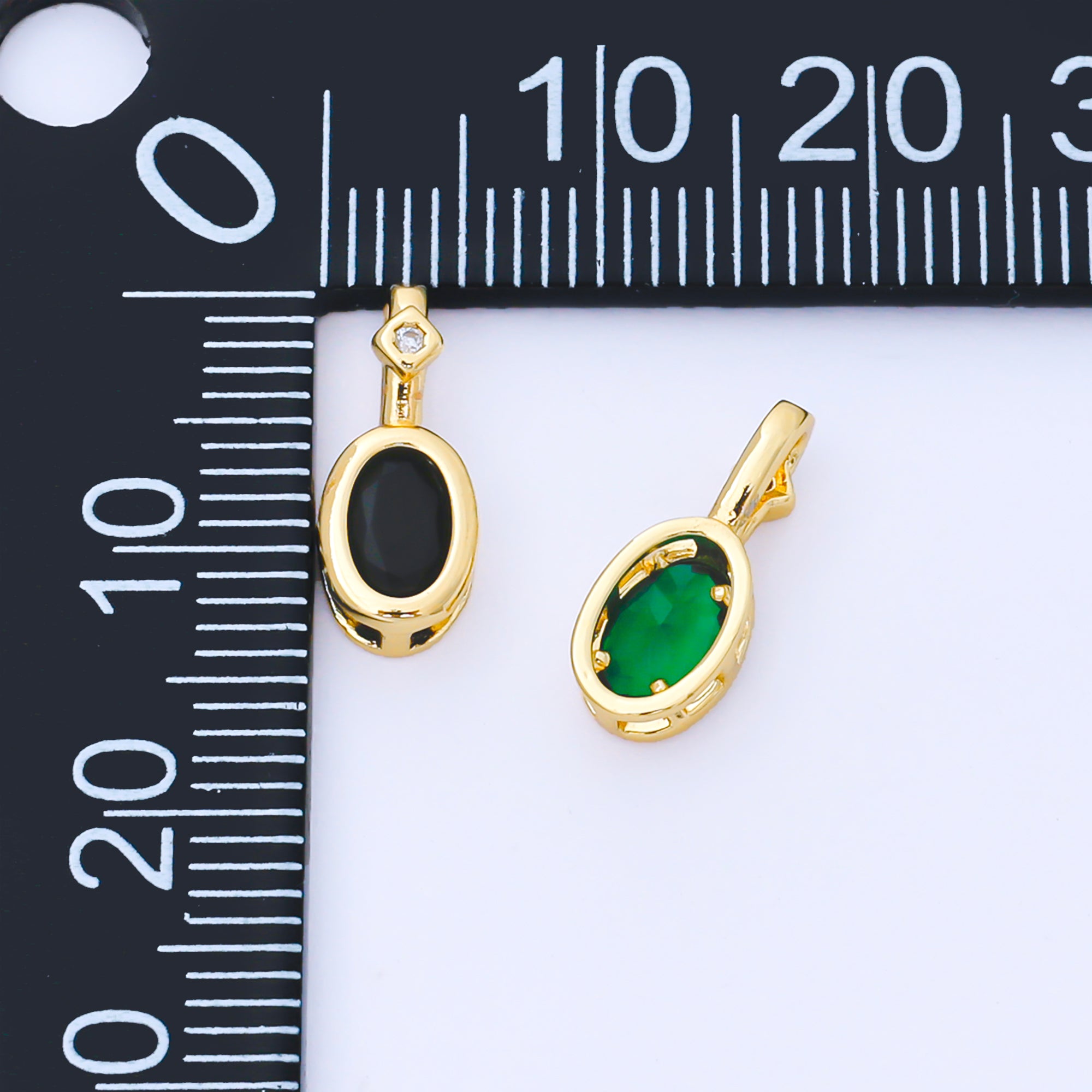 24K Gold Filled 14mm Fuchsia, Green, Black CZ Bezel Outline Oval Pendant | AA1636 AA1637 AA1652