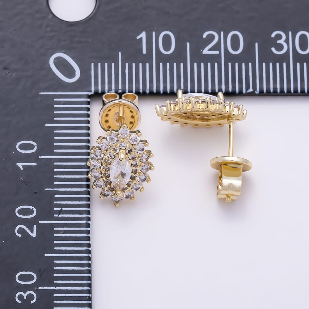 16K Gold Filled 16mm Marquise Cut Clear CZ Vintage Double Halo Stud Earrings| Earrings-00966
