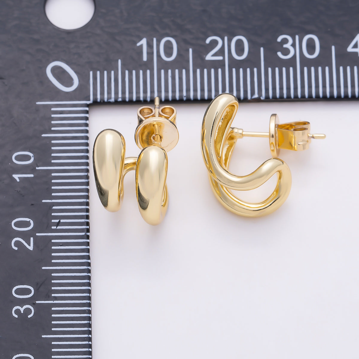 16K Gold Filled 18mm Chunky Double Spiral Swirl J-Hoop Earrings | Earrings-00792