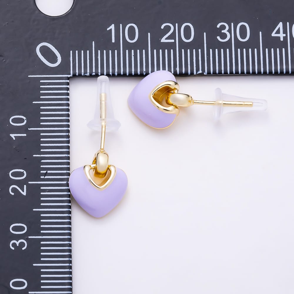 16K Gold Filled 16mm Colorful Pastel Enamel Puffed Heart Drop Stud Earrings | Earrings-00991 - Earrings-00998