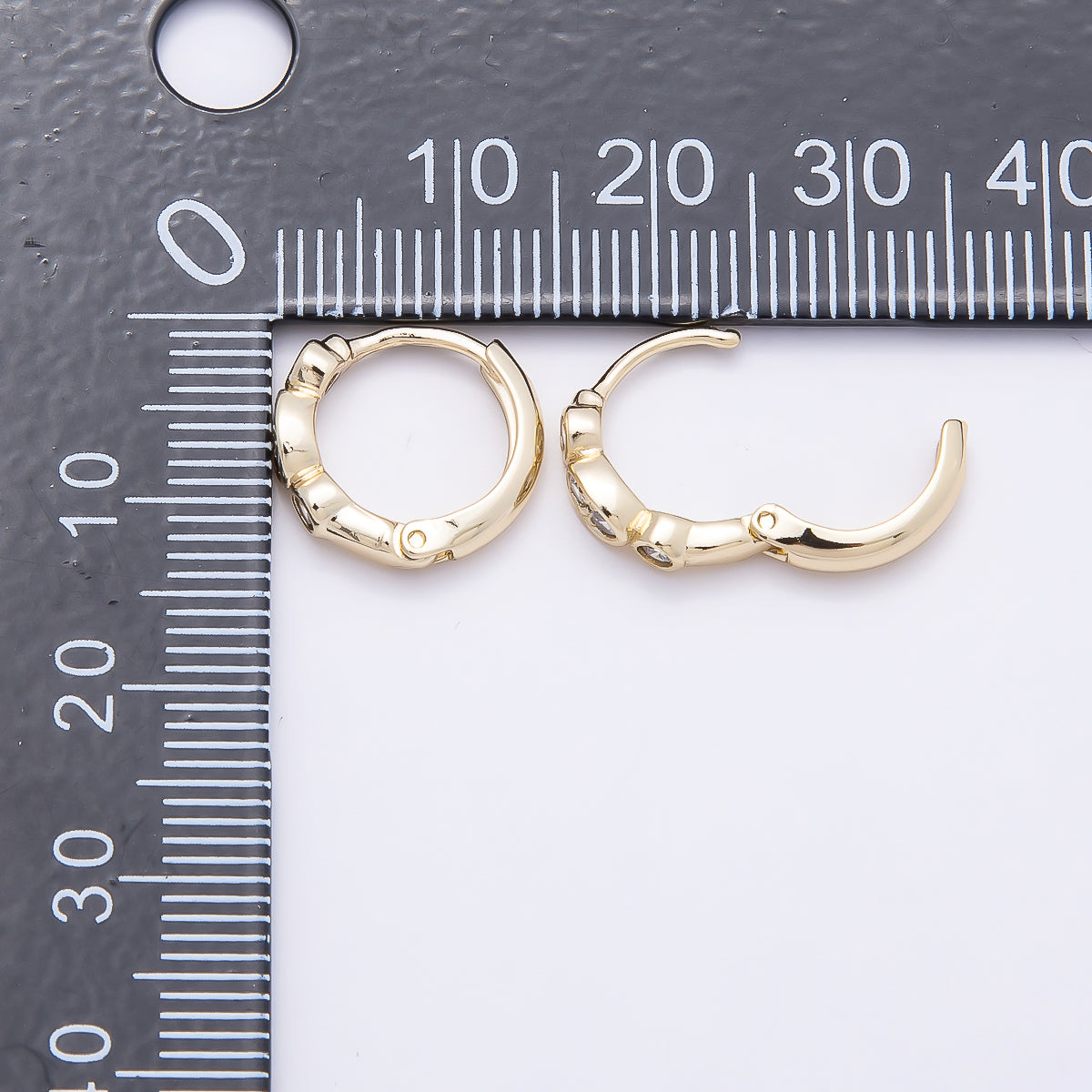 16K Gold Filled 13mm Round Oval CZ Bezel Cartilage Huggie Earrings | Earrings-00433