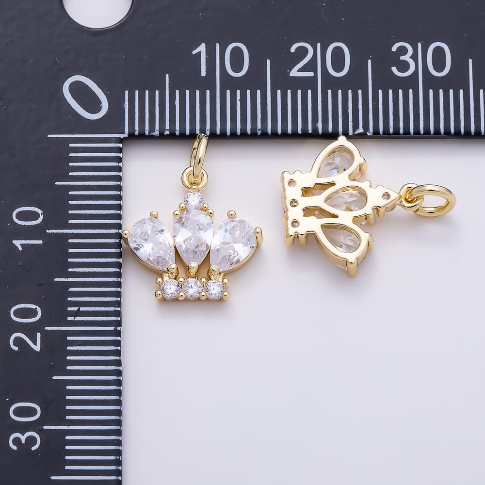 16K Gold Filled 14mm Triple Teardrop Micro Paved CZ Crown Charm in Gold & Silver | Charms-02288 Charms-02289