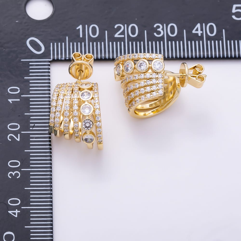 16K Gold Filled 25mm Micro Paved CZ Multi-Row Bezel C Hoops Earrings | Earrings-00949