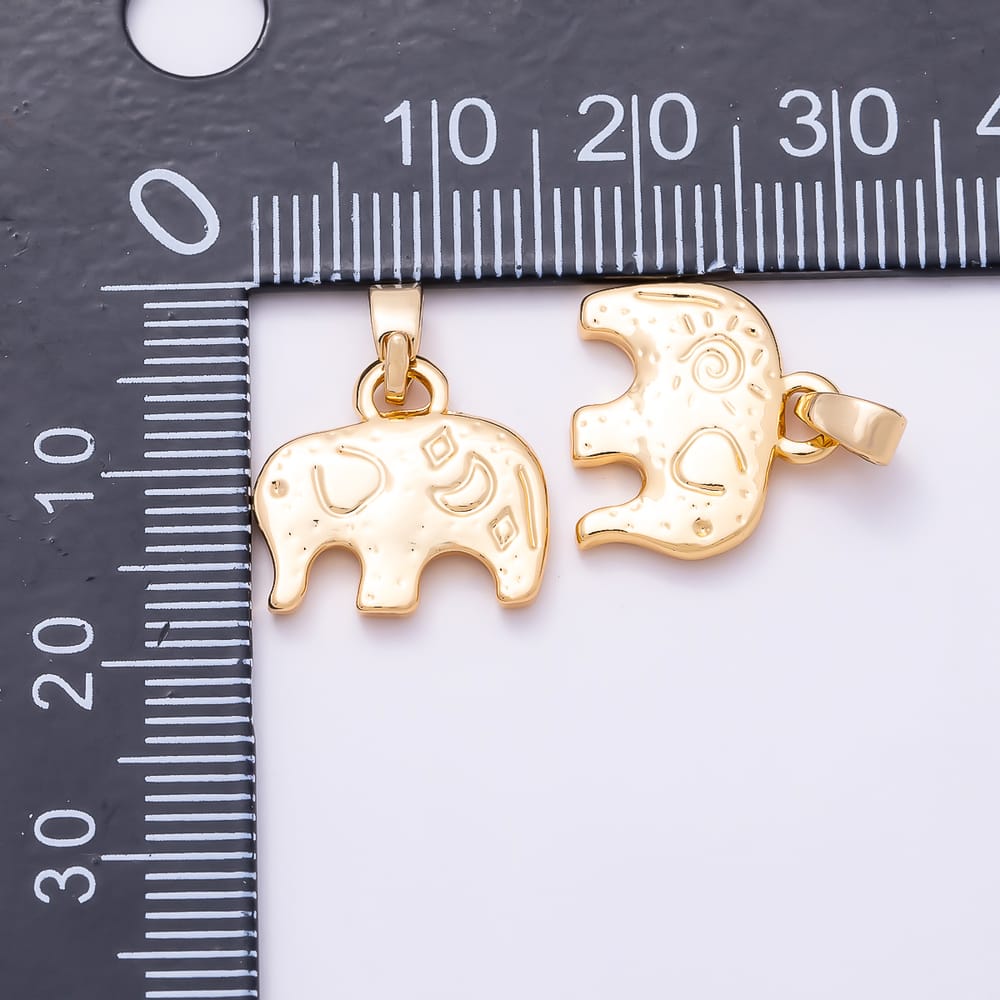 16K Gold Filled 14mm Minimalist Engraved Elephant Animal Mini Pendant | Charms-02324