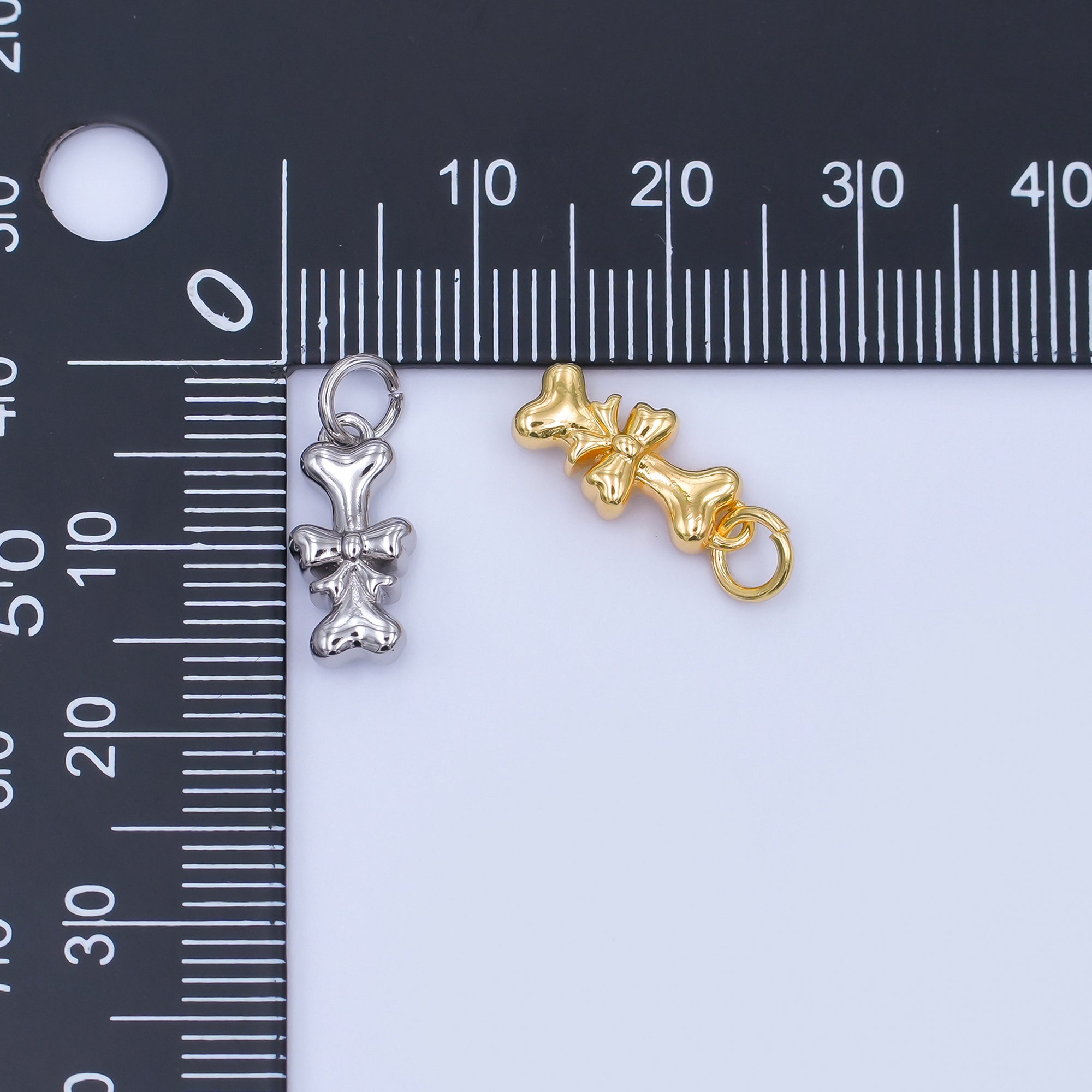 24K Gold Filled Dog Bone Ribbon Pet Multidimensional 3D Charm in Gold & Silver | AJ290