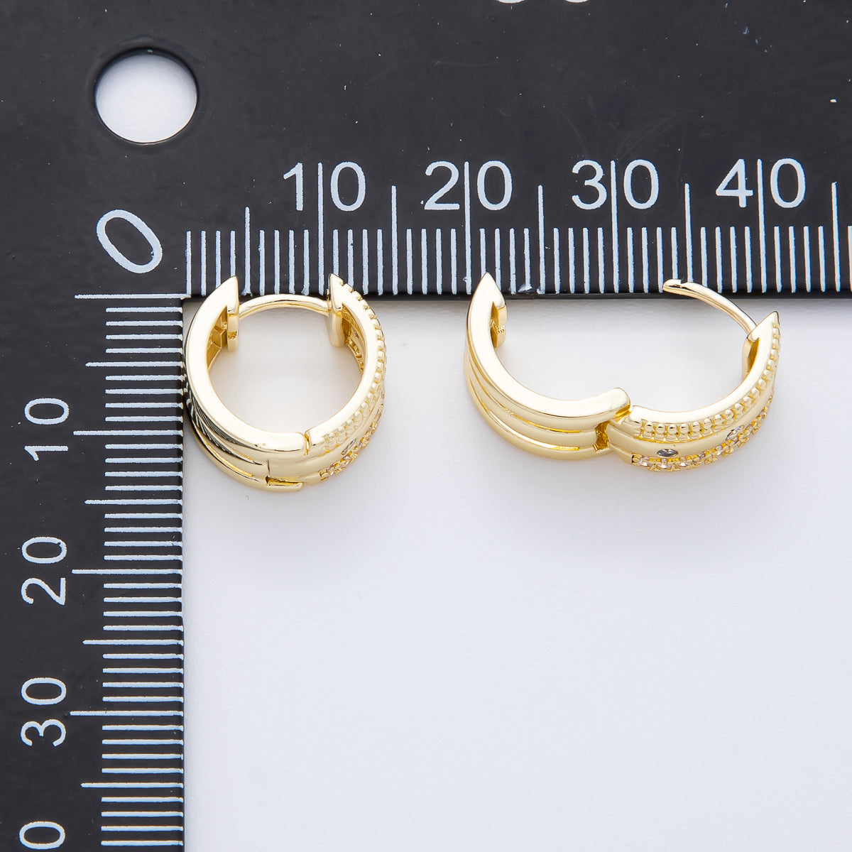 14K Gold Filled Micro Paved CZ Triple Theme Huggie Hoops Earrings | AJ226 AJ227
