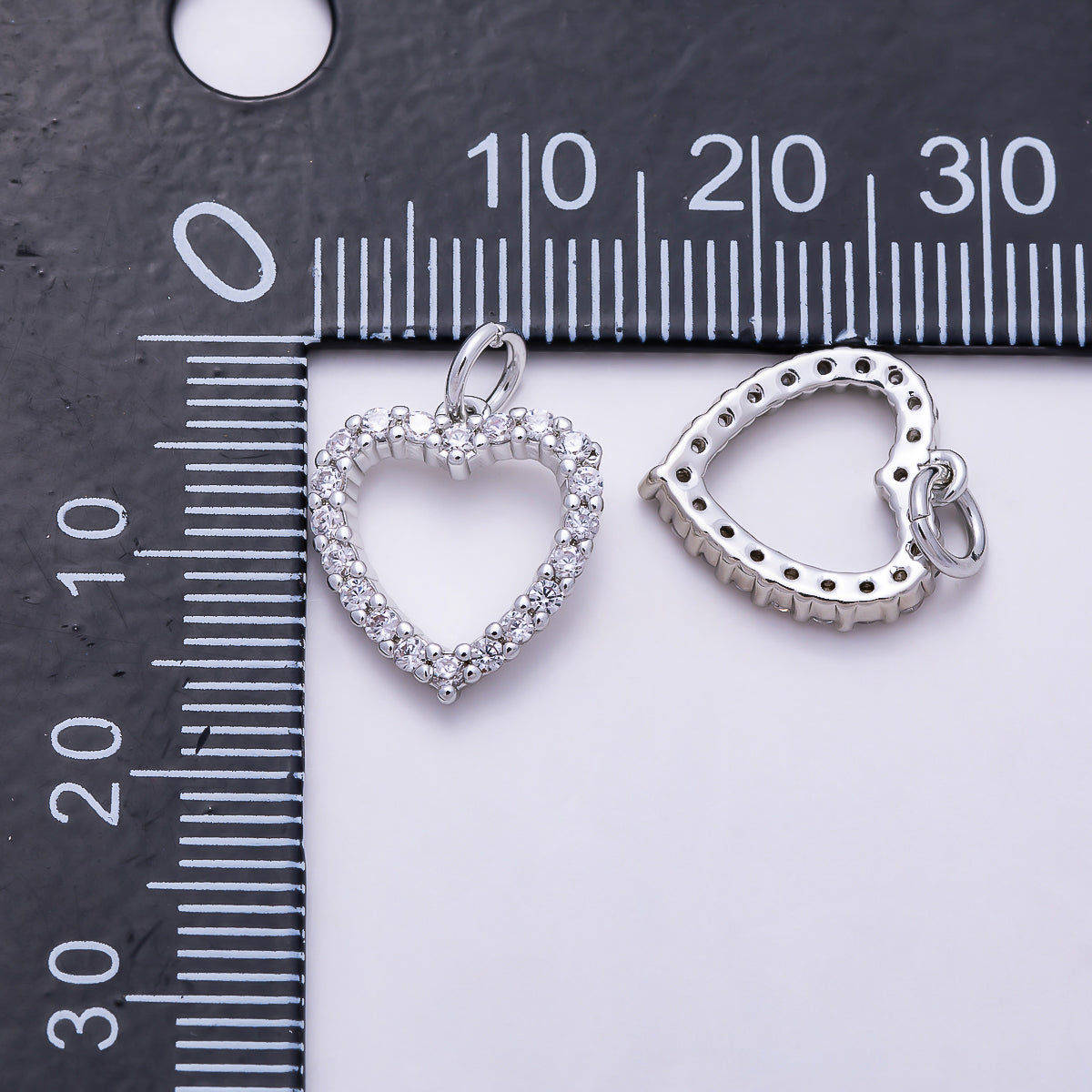 Silver Micro Paved CZ Open Love Heart Charm | Charms-01684