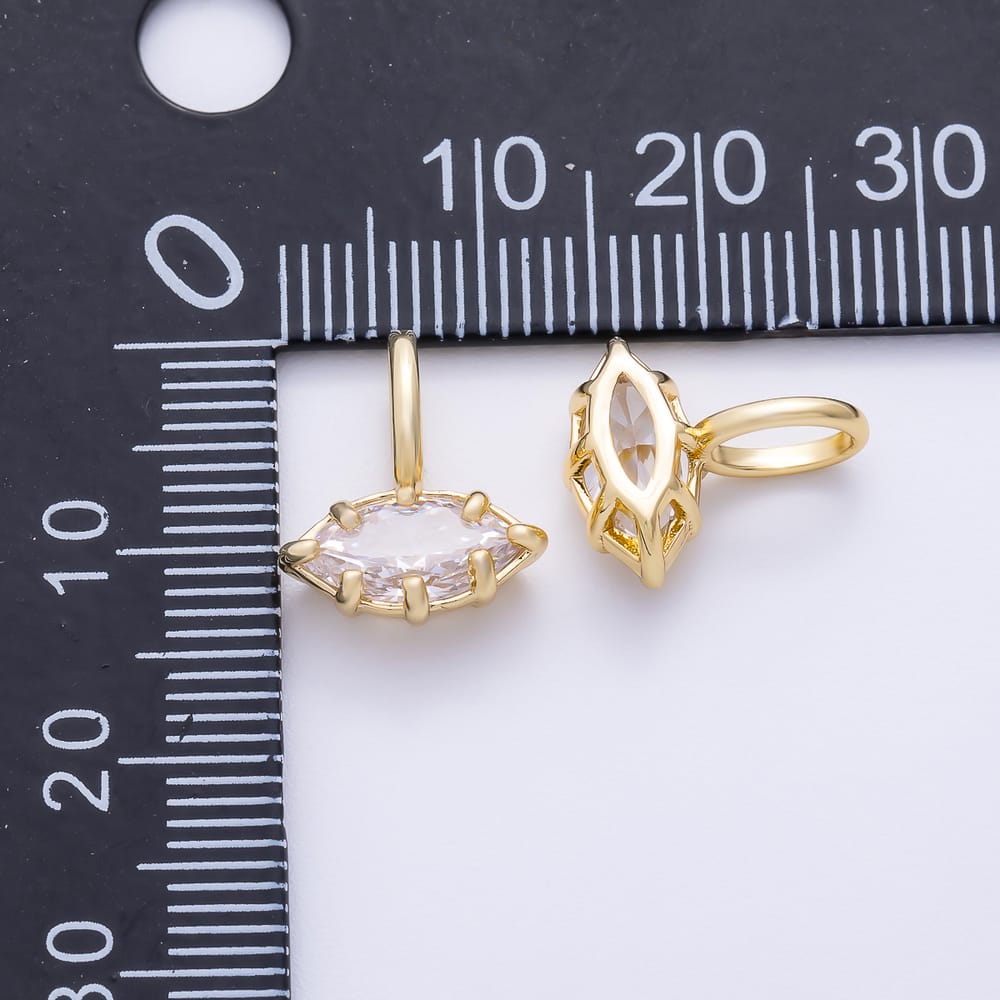 16K Gold Filled 14mm Mini Marquise Clear CZ Georgian Set Bezel Solitaire Pendant in Gold & Silver | Charms-02418 Charms-02419
