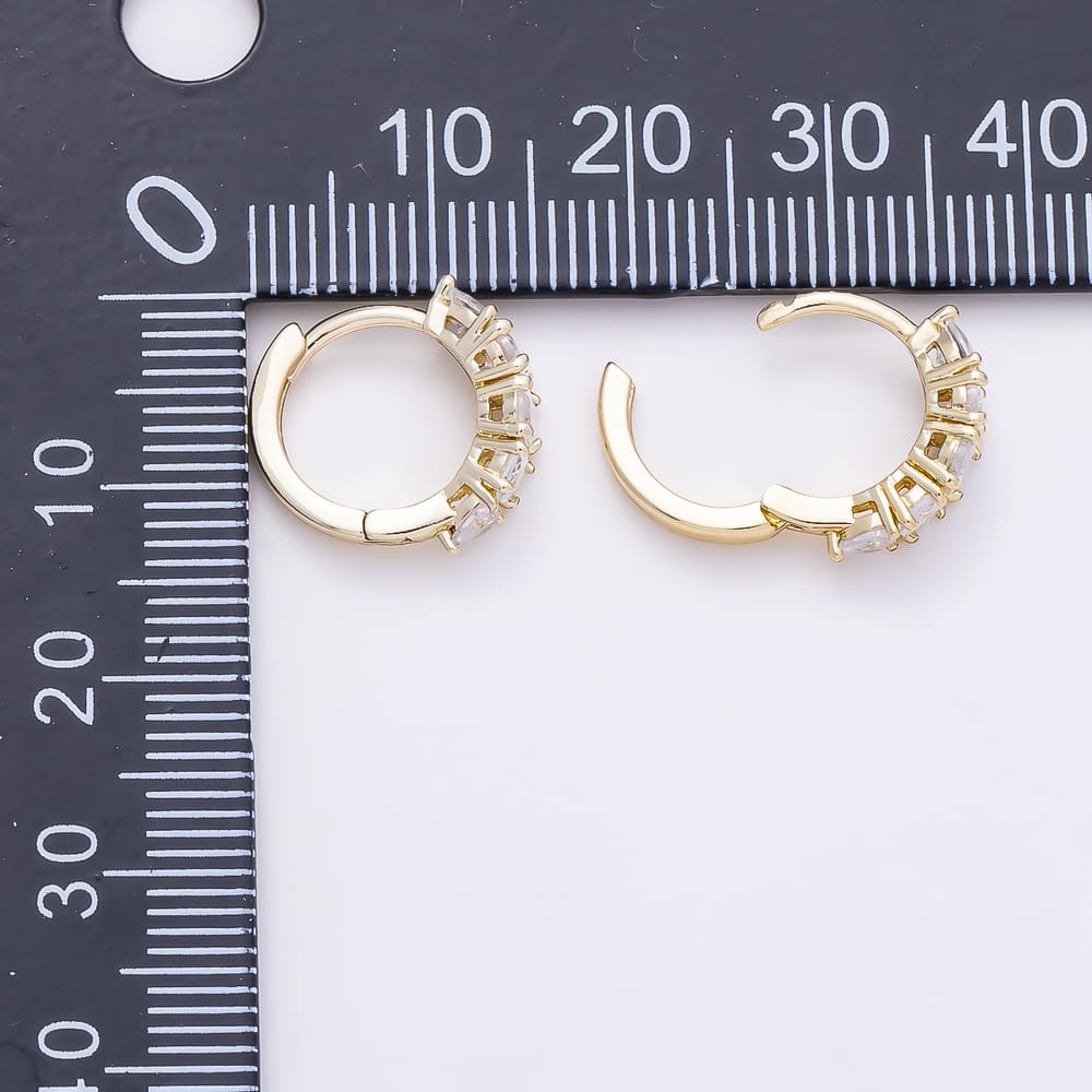 14K Gold Filled 14mm Clear CZ Oval Lined Cartilage Huggie | Earrings-01200