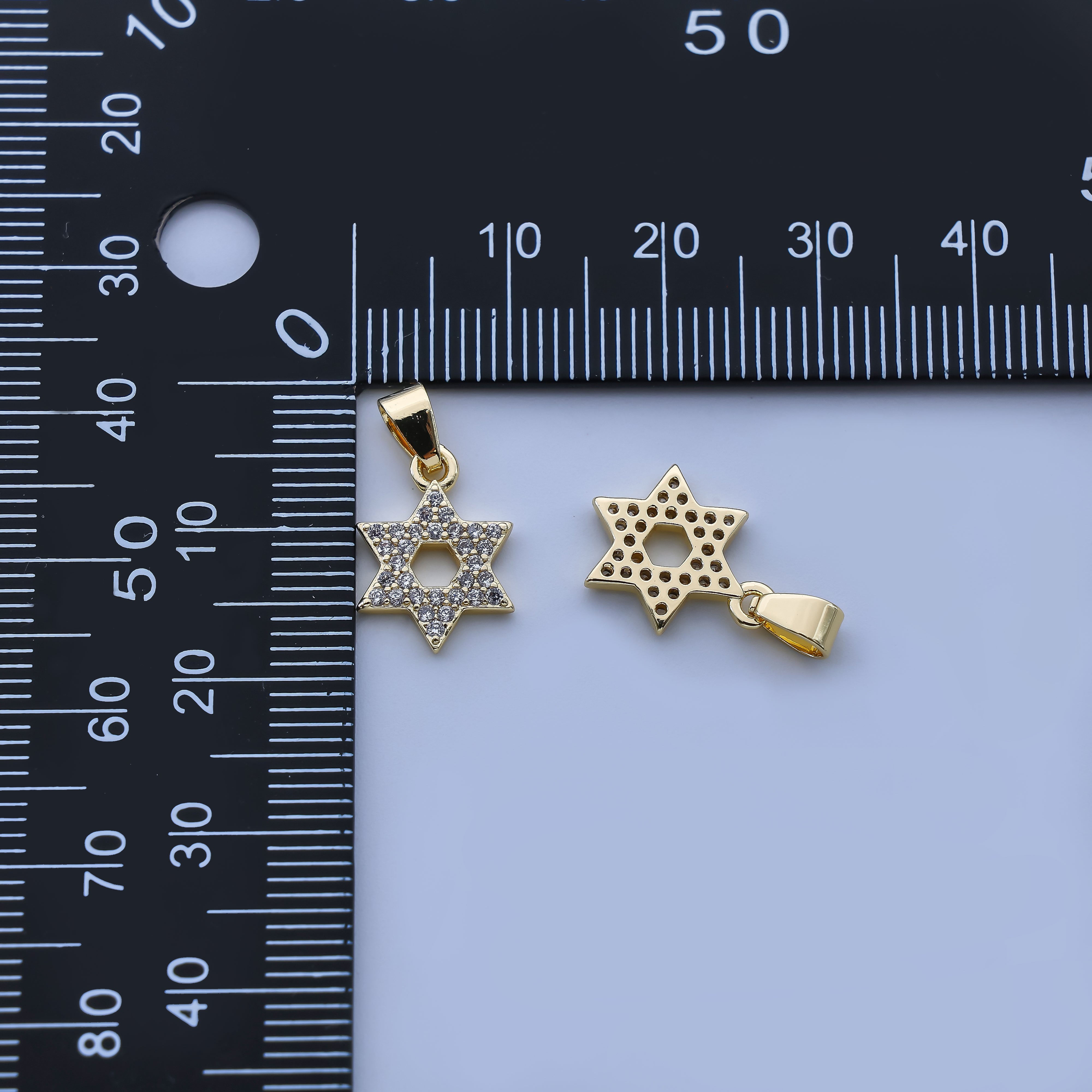 24K Gold Filled 14mm Micro Paved CZ Celestial Six-Point Star Pendant | AH-522