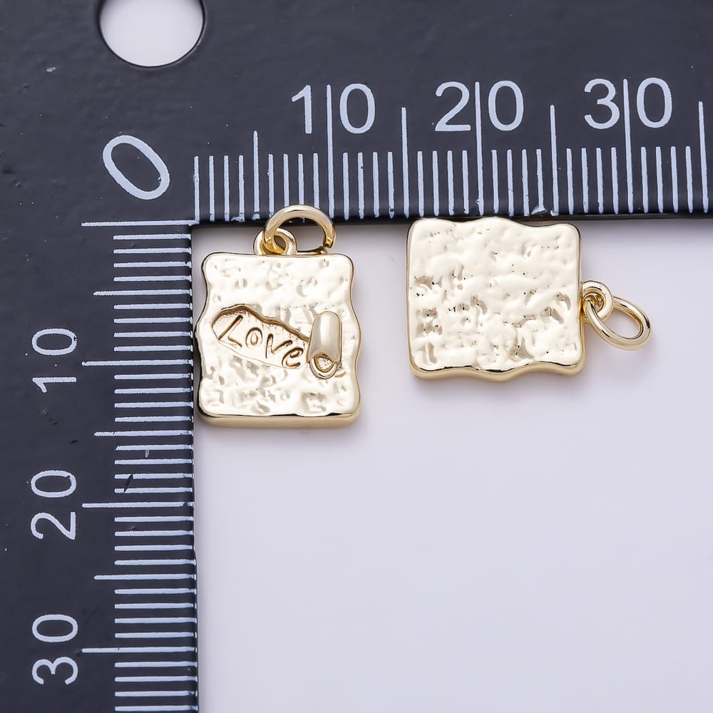 16K Gold Filled 14mm Textured Square Plate Engraved Love Tag Pendant | Charms-02138 - Charms-02139