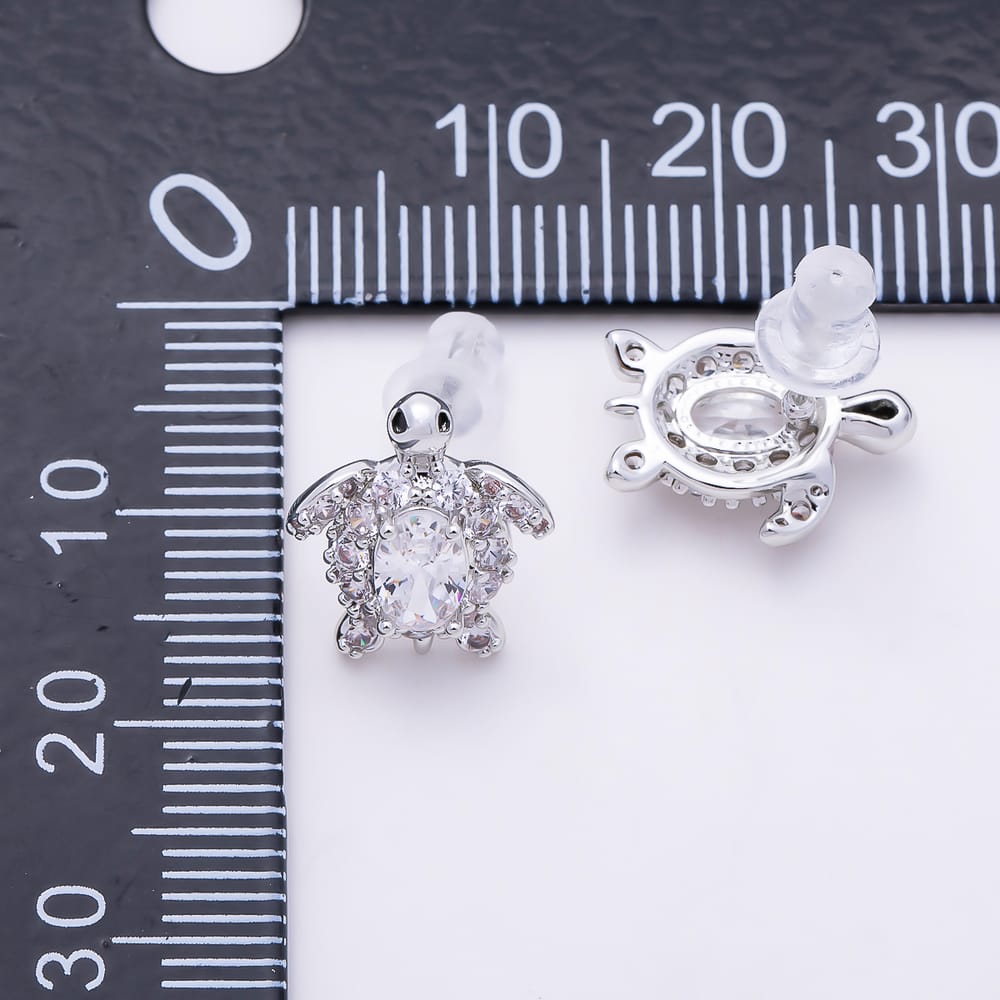 16K Gold Filled 14mm Oval Micro Paved CZ Turtle Stud Earrings in Gold & Silver | Earrings-01005 Earrings-01006