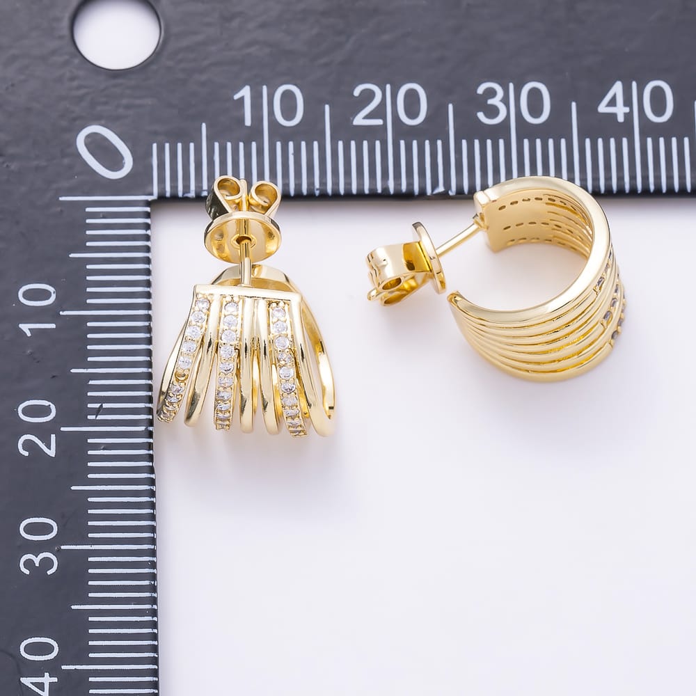 16K Gold Filled 20mm Micro Paved CZ Chunky Multi Row C Hoops Earrings | Earrings-00947 - Earrings-00948