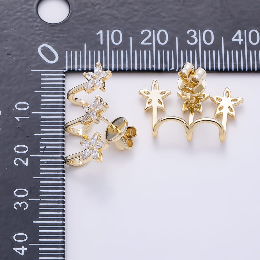 16K Gold Filled 22mm Marquise CZ Triple Flower Stud Earrings| Earrings-00970
