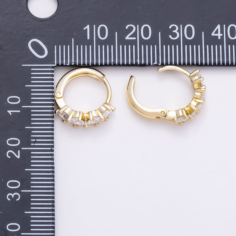 14K Gold Filled 14mm Clear Round CZ Prong Lined Edged Geometric Huggie Hoop | Earrings-01209
