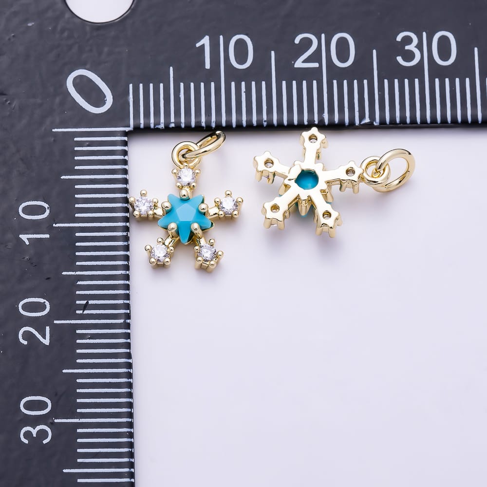 16K Gold Filled 13mm Turquoise Center & Prong Set Clear CZ Starburst Celestial Charm | Charms-02163 - Charms-02164