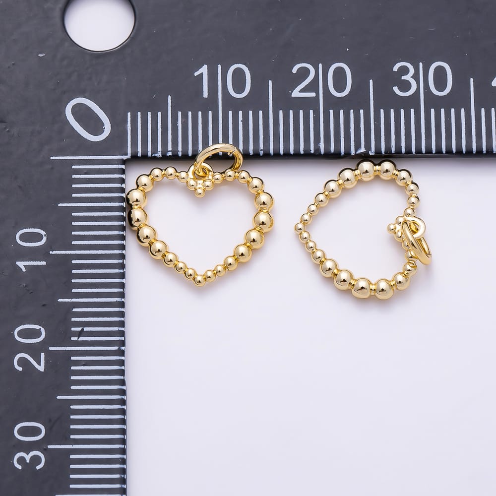 16K Gold Filled 15mm Open Gradient Beaded Bubble Love Heart Charm | Charms-02207