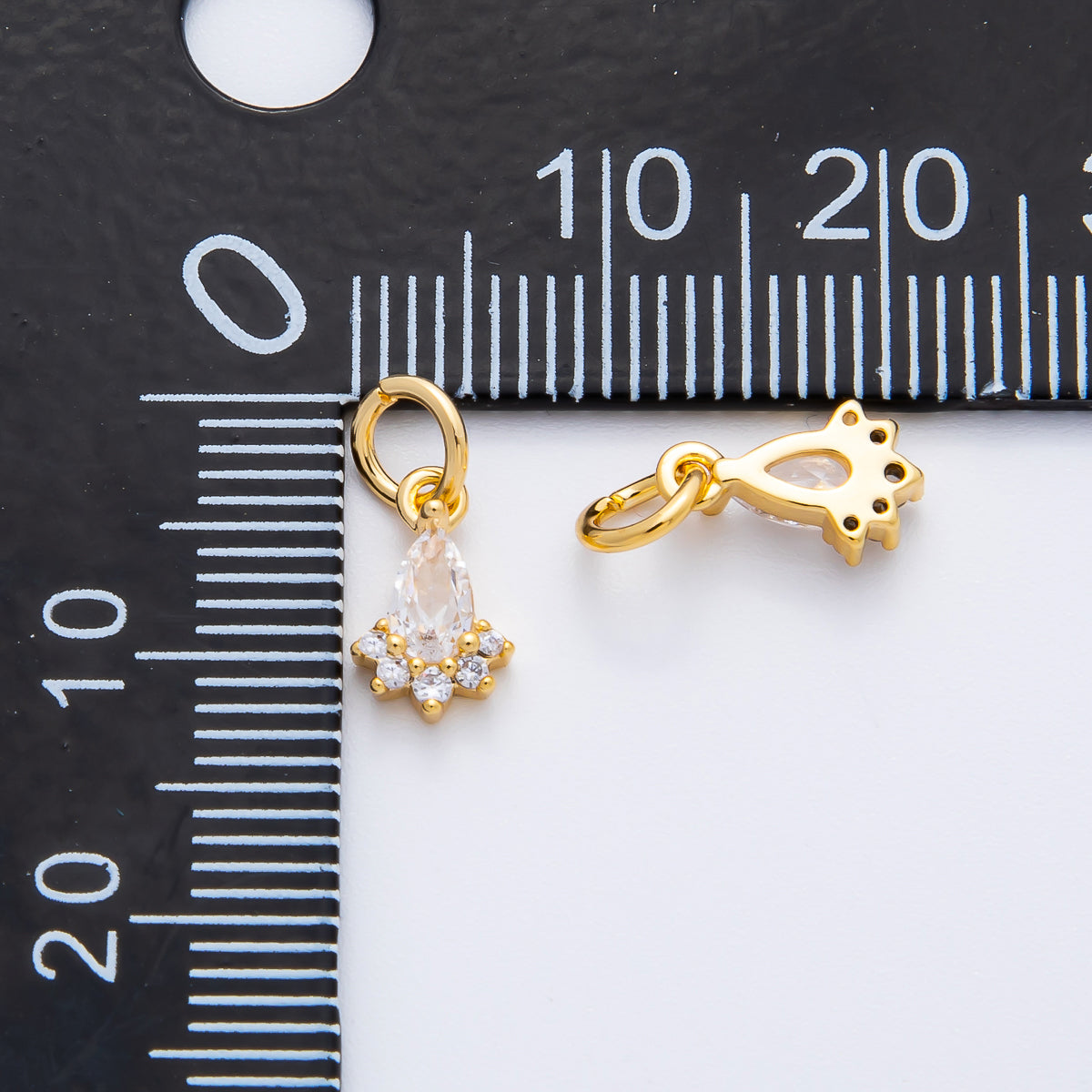 18K Gold Filled 13mm Teardrop Cluster Clear CZ Mini Charm in Gold & Silver | AF1365