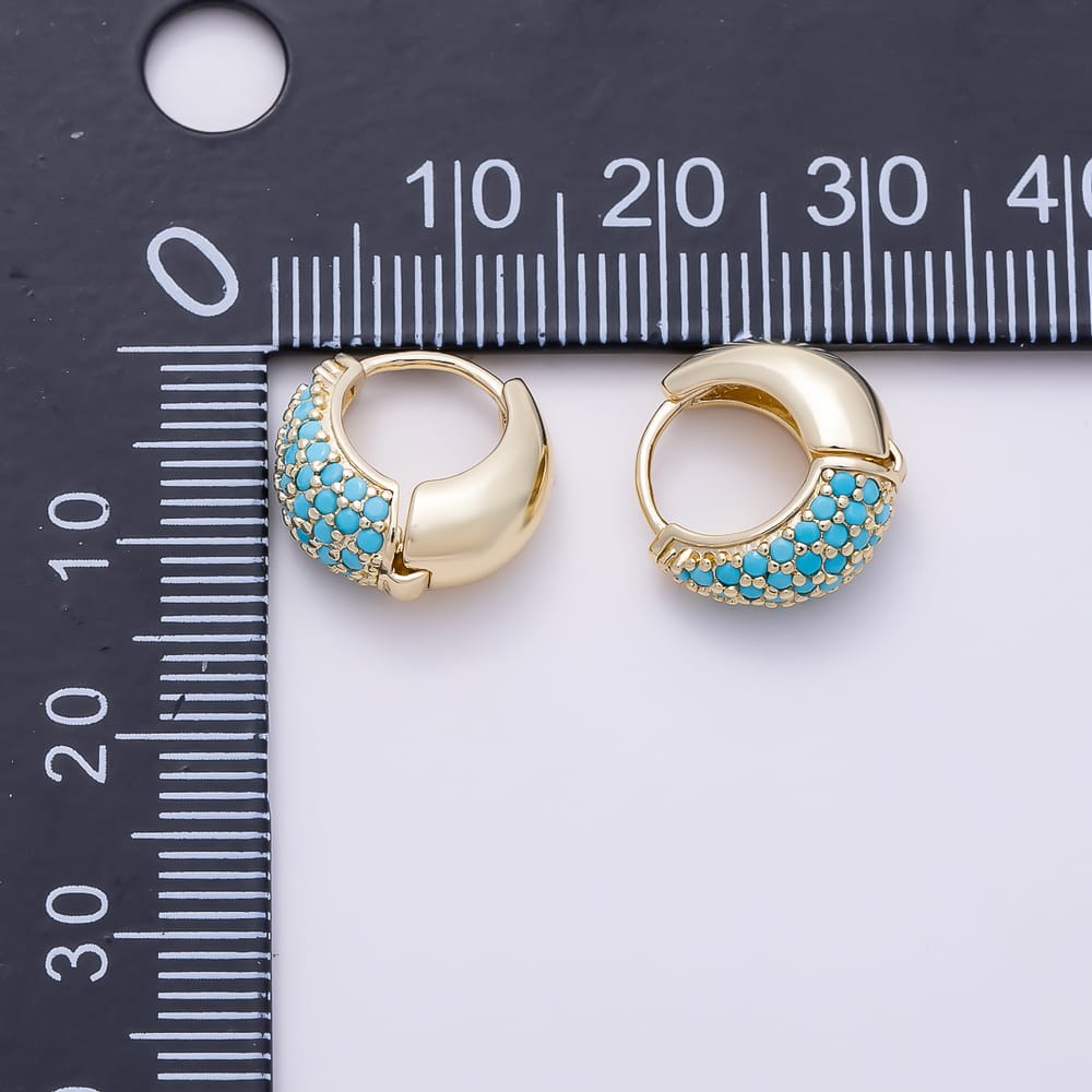 16K Gold Filled 13mm Turquoise Micro Paved Chubby Cartilage Huggie Earrings | Earrings-01097