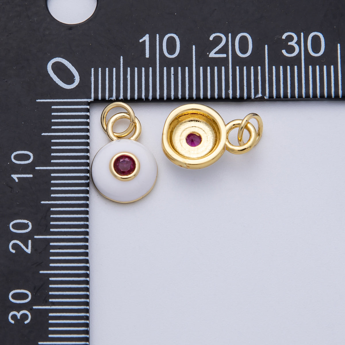 18K Gold Filled 13mm Ruby Red CZ Mini Round Enamel Pendant | Charms-00140