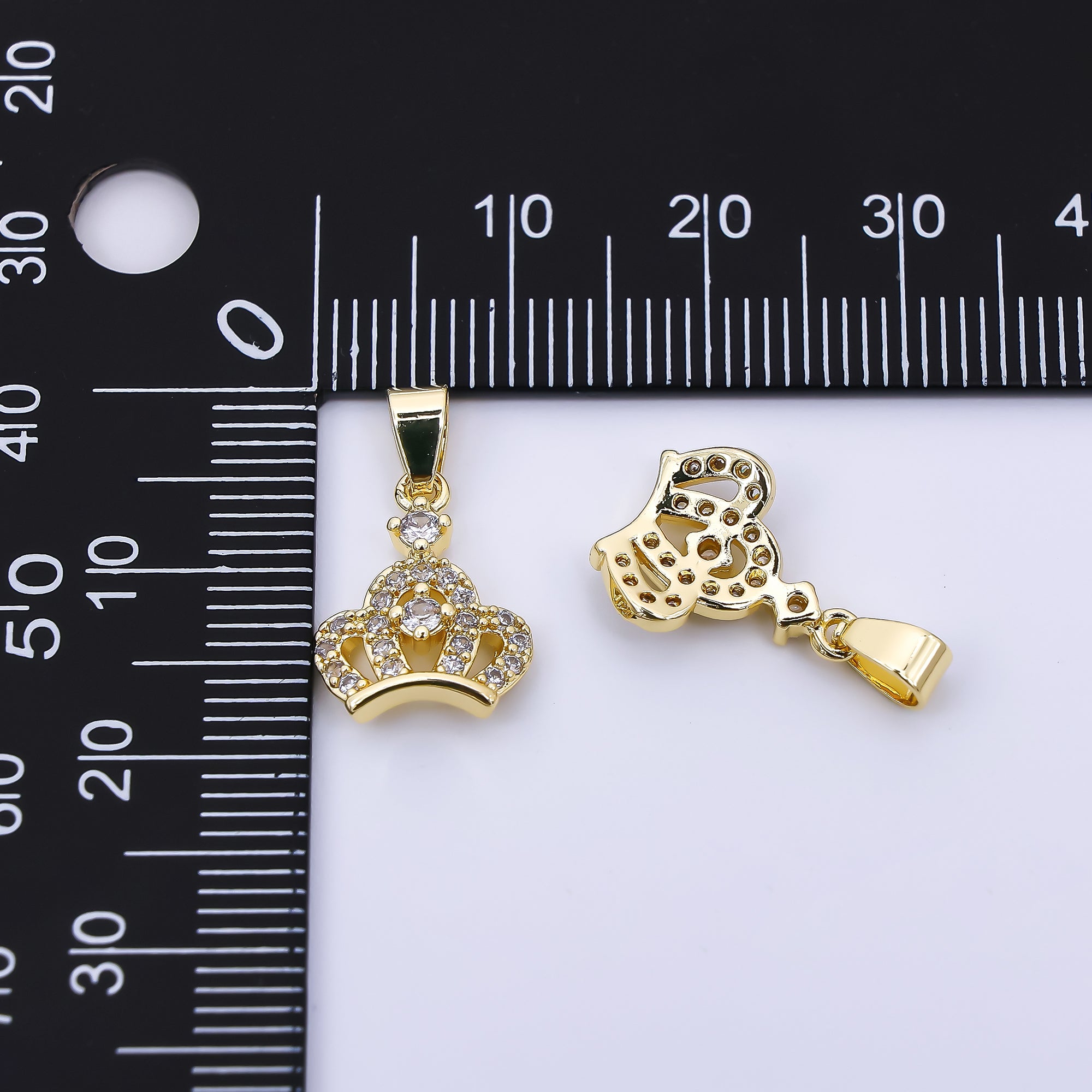 24K Gold Filled 14mm Micro Paved CZ Empire Palace Crown Pendant | AH-538