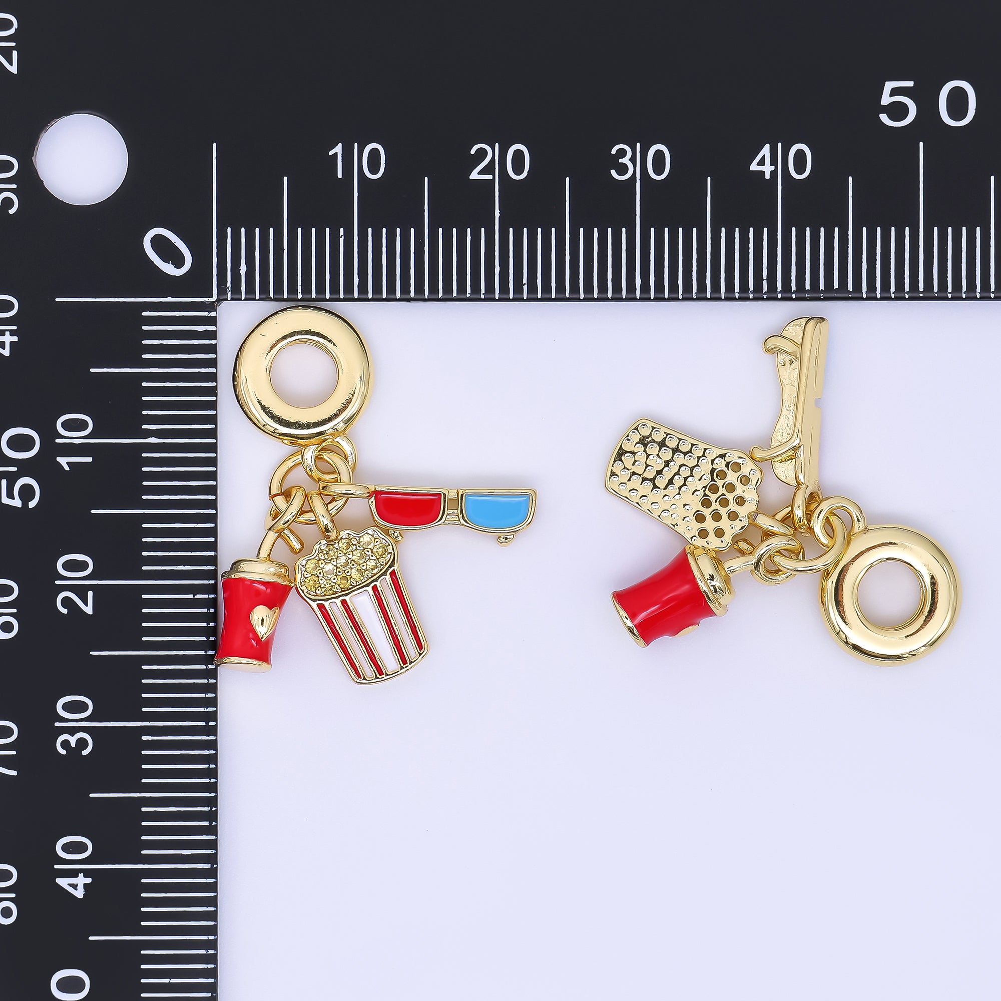 24K Gold Filled Movie Theatre Glasses Popcorn Soda Enamel Drop Rondelle Charm | AC1619