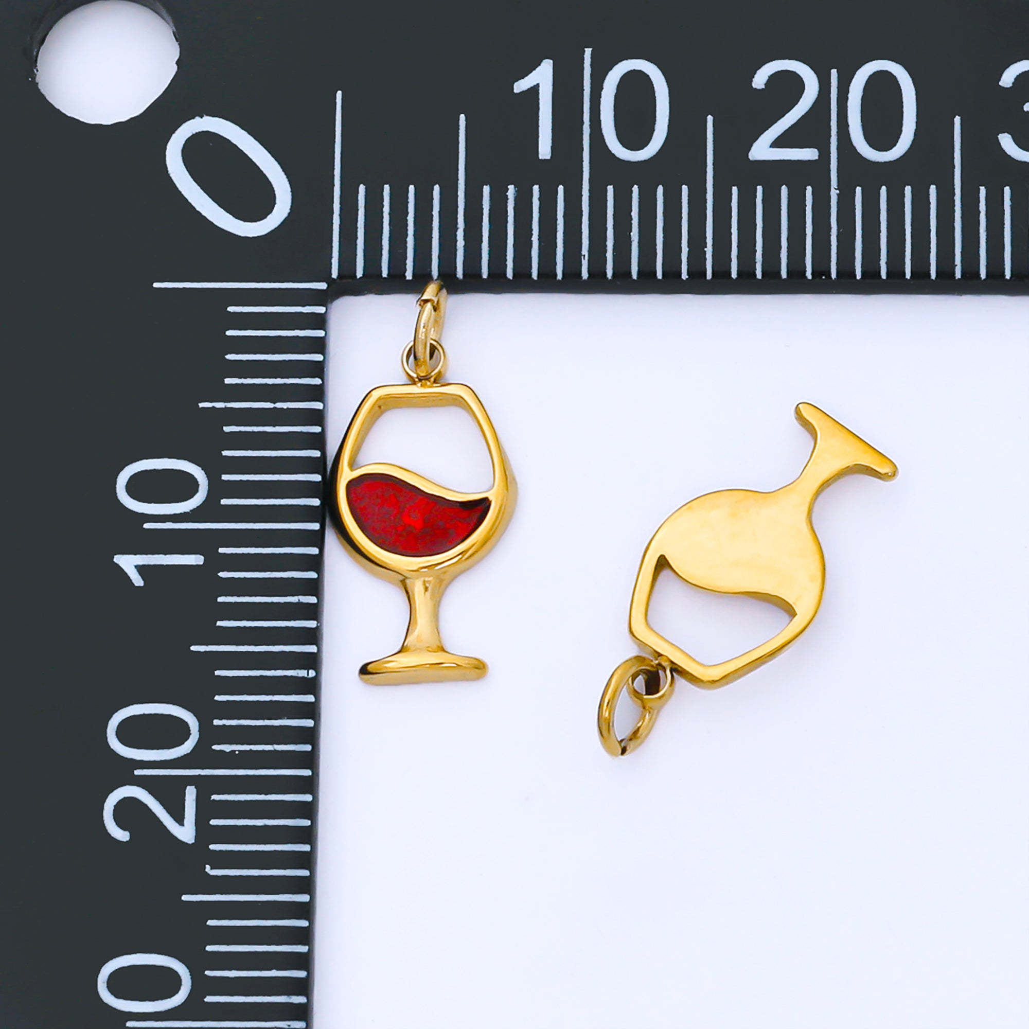 PVD Gold Stainless Steel 14mm Red Wine Charm Glass Pendant | J534
