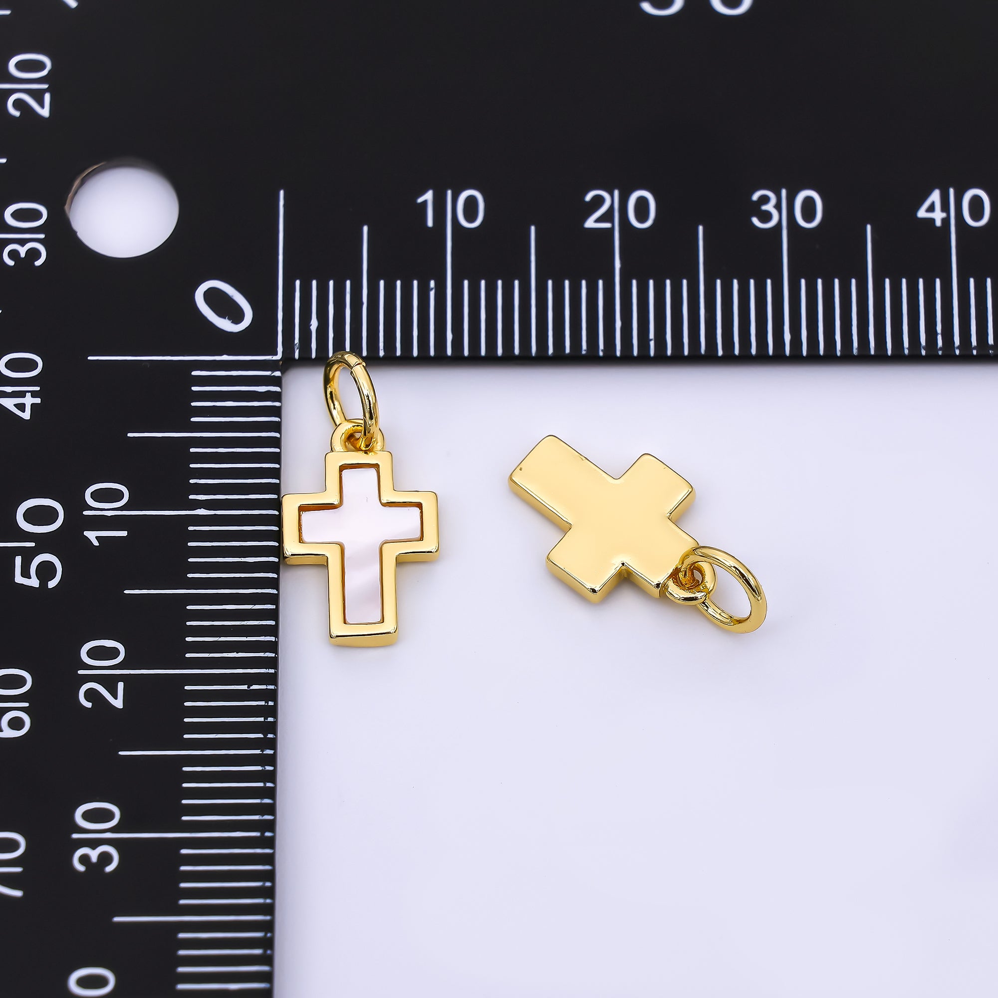 24K Gold Filled 14mm White Enamel Art Holy Christian Cross Charm | AH-564