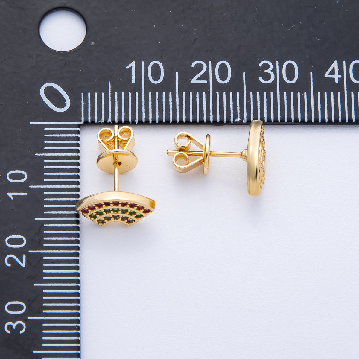 18K Gold Filled 14mm Multicolor Micro Paved CZ Fan Stud Earrings | Earrings-00106