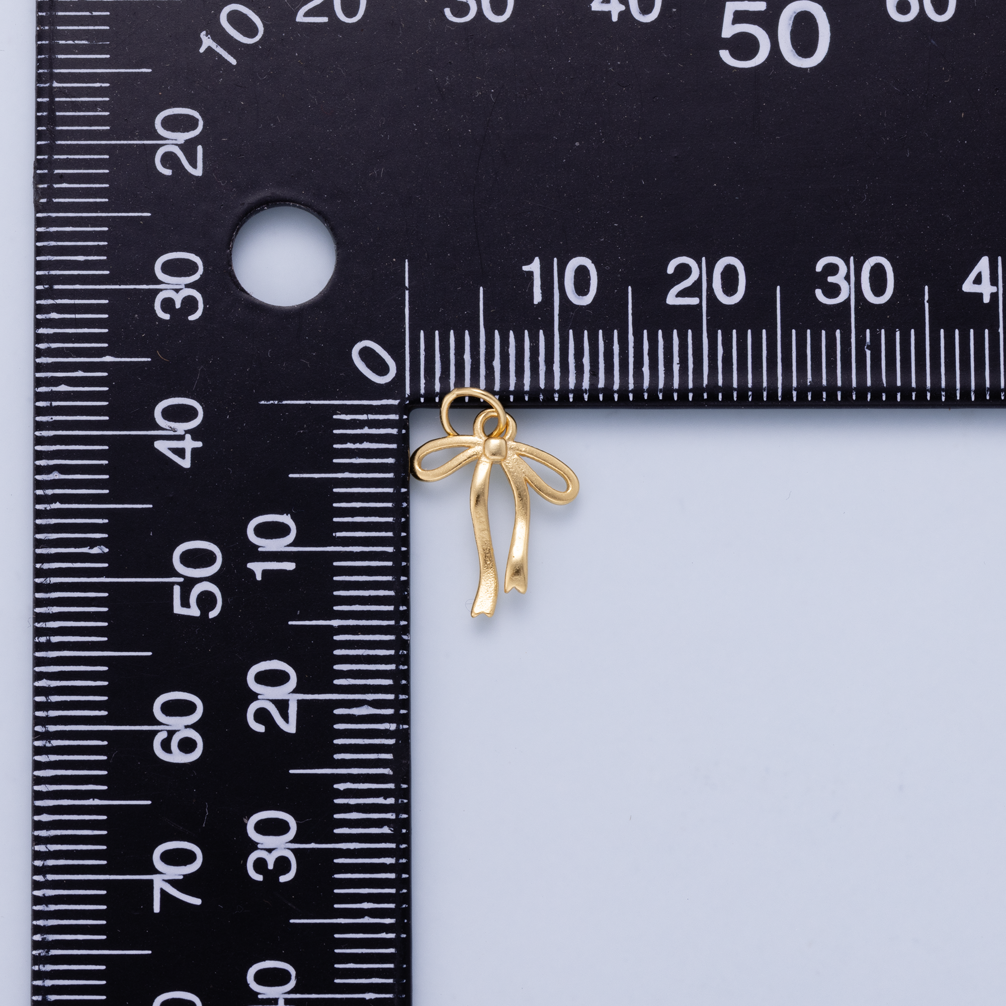 S925 Sterling Silver Gold Matte 14mm Ribbon Bow Charm | SL-00715