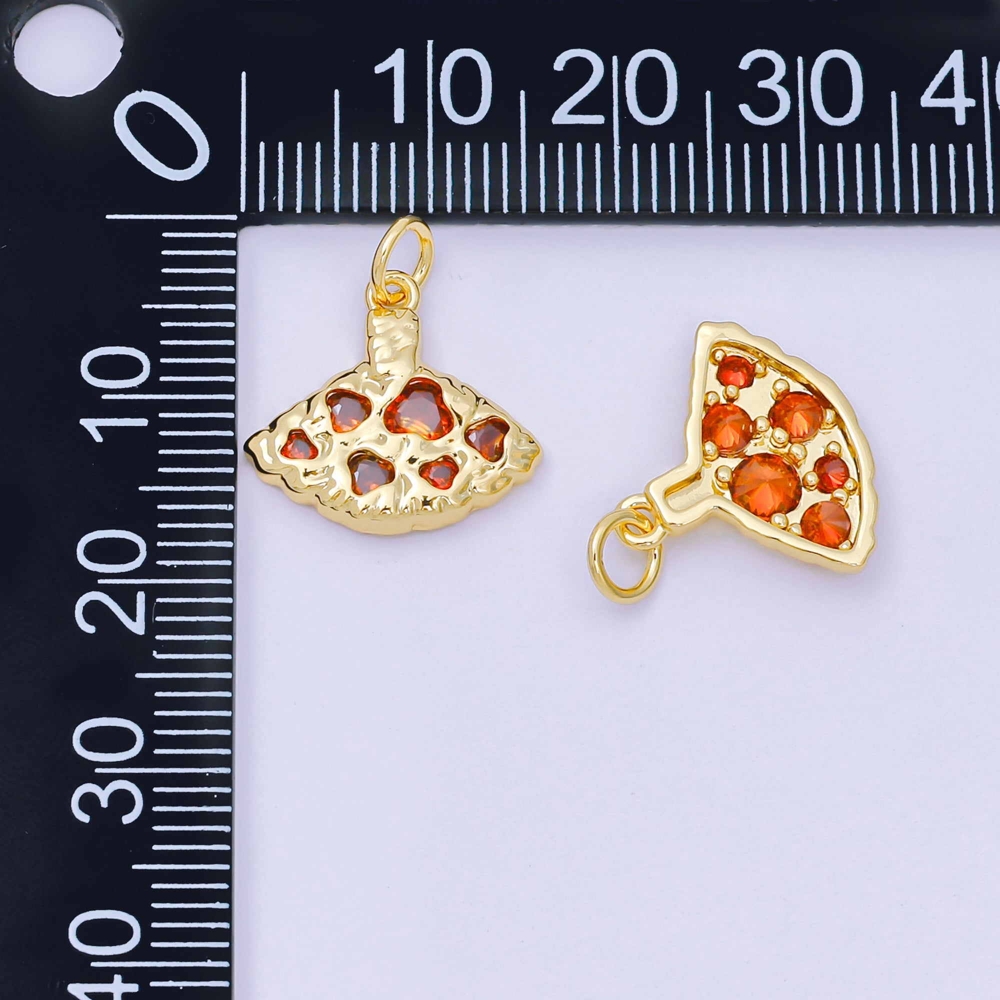 24K Gold Filled 14mm Red CZ Slice of Pizza Charm | AH-679