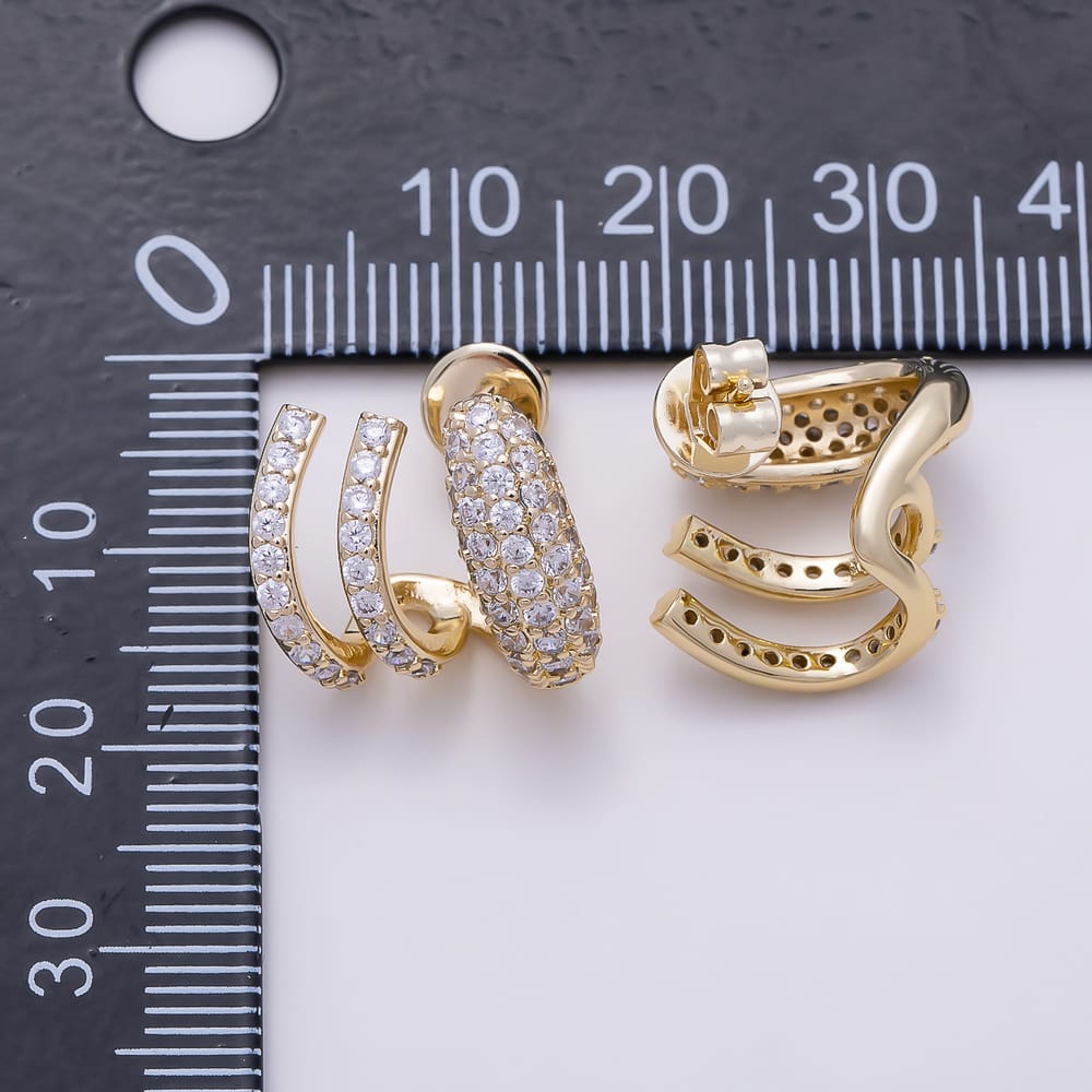 16K Gold Filled 16mm Micro Paved CZ Triple Curved Claw C Hoops Earrings | Earrings-00952