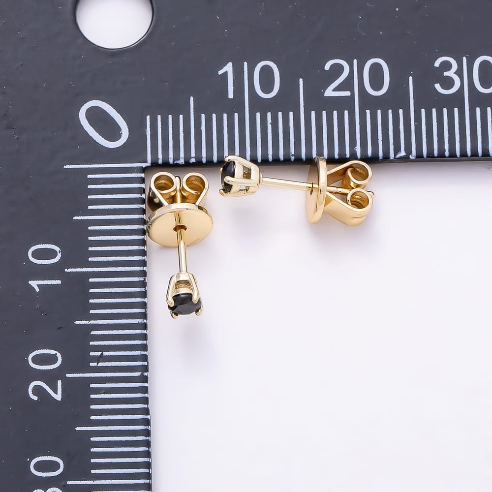 14K Gold Filled 4mm Black Round CZ Prong Solitaire Mini Stud Earrings | Earrings-01190